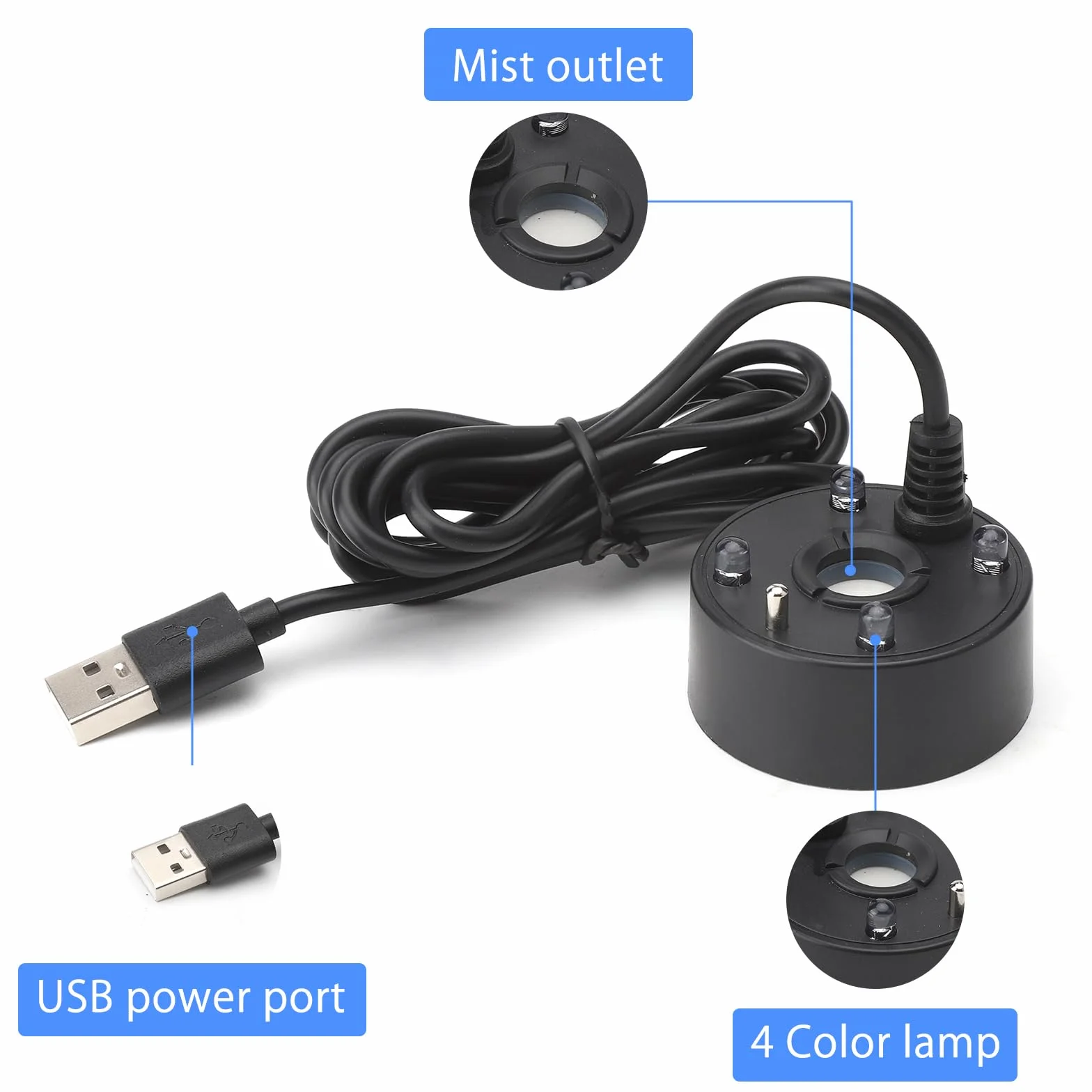 Nebulizator ultradźwiękowy do akwarium LED USB zmiana koloru ochrona przed brakiem wody