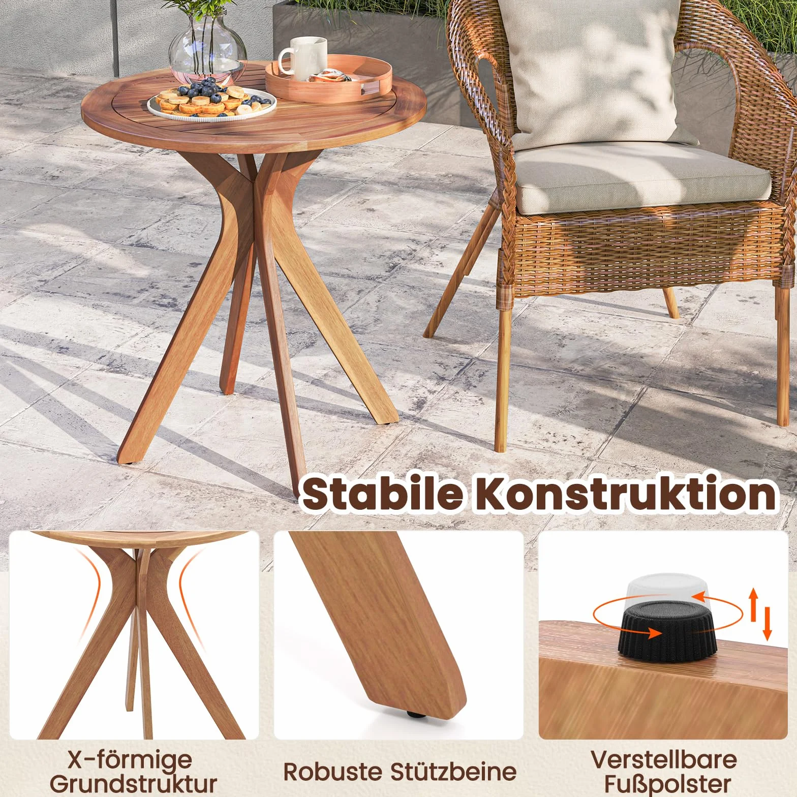 COSTWAY Stół ogrodowy ø 70 cm okrągły drewniany z drewna akacjowego