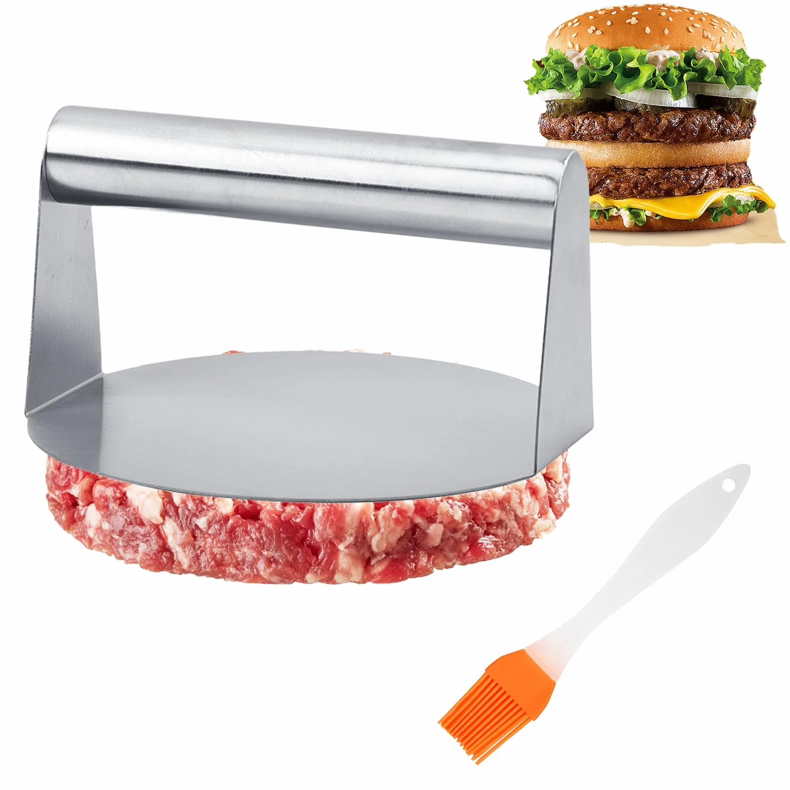 Prasa do mięsa, burgerów, prasa do hamburgerów, metalowa, prasa do hamburgerów, do burgerów, prasa do burgerów, prasa do hamburgerów, grill, zdejmowany uchwyt, średnica 12 cm