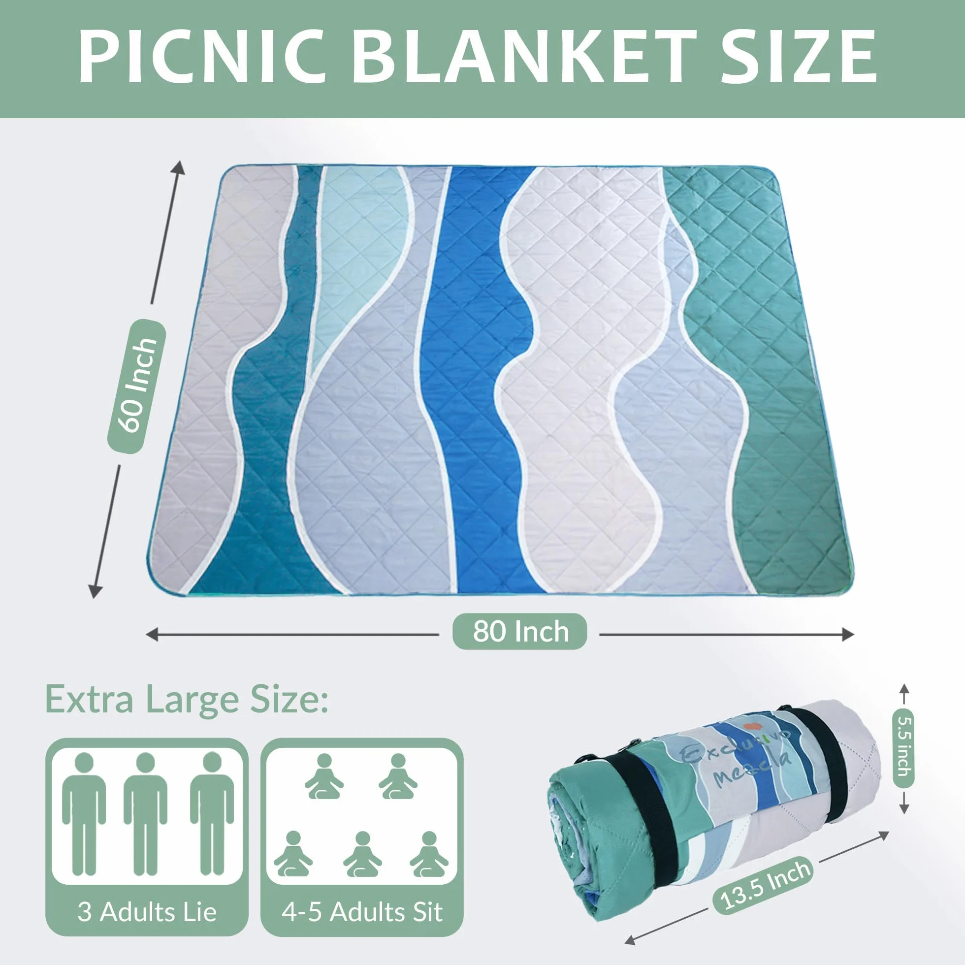 Exclusivo Mezcla Przenośne wodoodporne koce piknikowe 3 warstwy 150 x 200 cm duże koce plażowe składany koc zewnętrzny na kemping mata piknikowa z 4 wiatroszczelnymi palikami