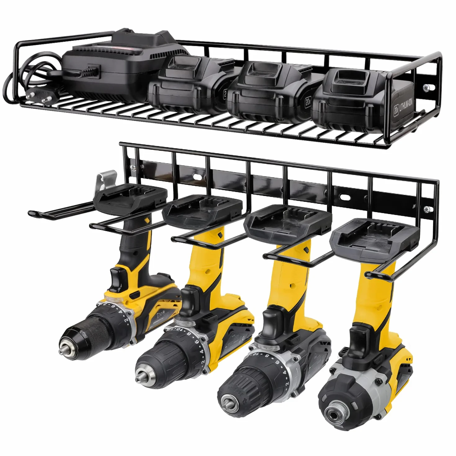 UNITEDPOWER® 4-kieszeniowy / 1-półkowy ręczny organizer na elektronarzędzia, stojak do przechowywania wiertarki elektrycznej, 43 cm, montowany na ścianie stojak do przechowywania, do garażu, domu,