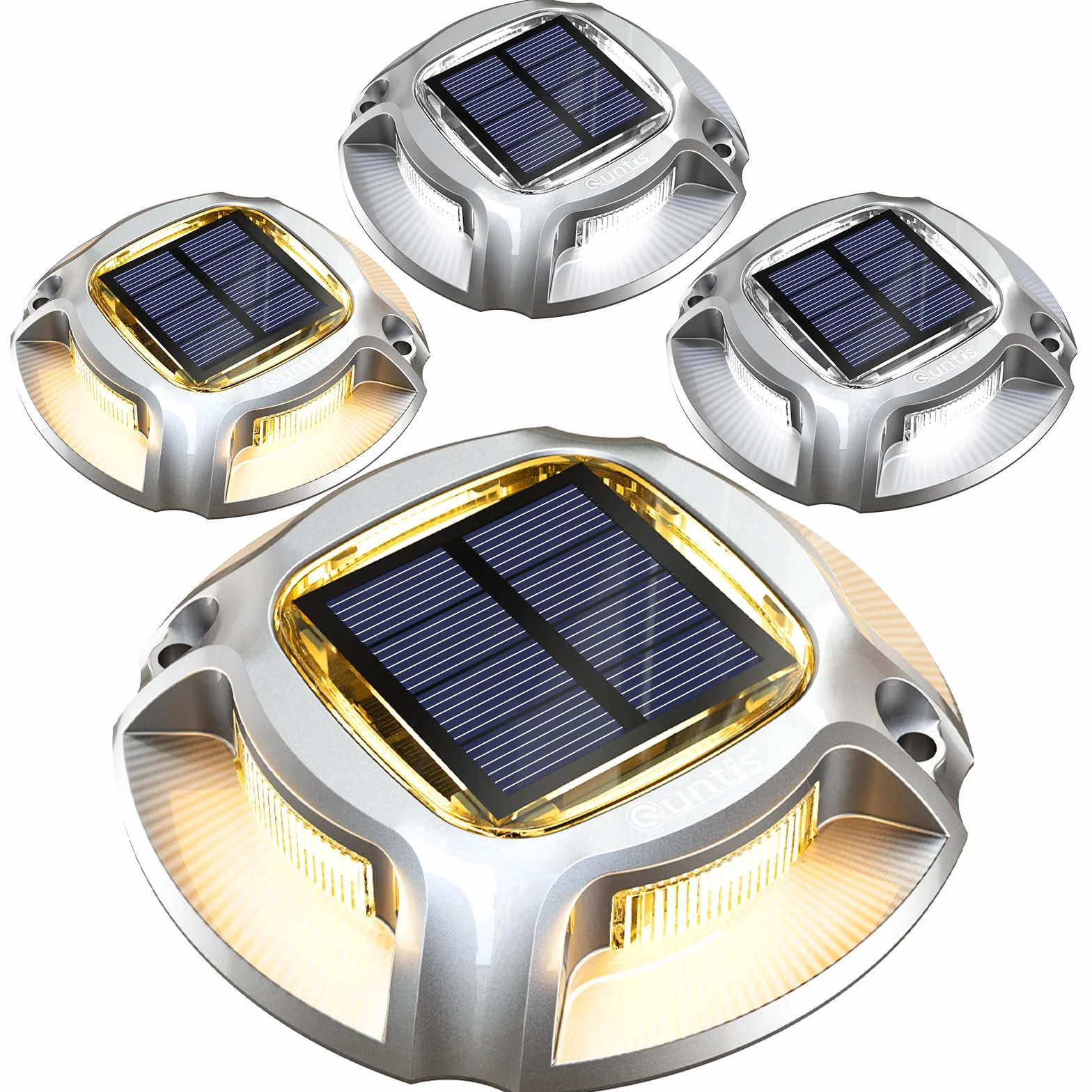 Quntis Solarne lampy podłogowe, zewnętrzne, 4 sztuki, ciepła biel/zimna biel, IP68, lampy solarne do użytku na zewnątrz, reflektor podłogowy, oświetlenie dróg, na drogę, do ogrodu, garażu