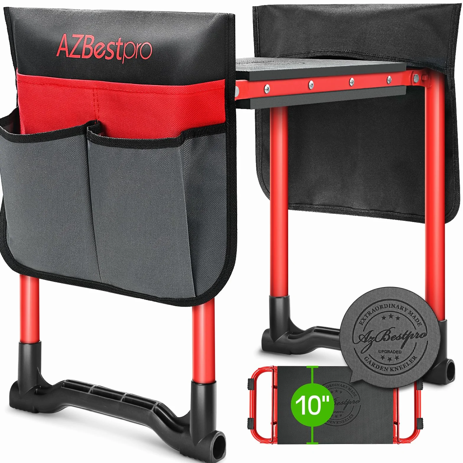 Garden Kneeler and Seat Heavy Duty, Foldable Gardening Stool - 2023 Upgraded Widened to 10" Stable Wear-resistant Prevent Knee and Back Pain, Beautiful Logo high-end 2 Large Tool Bags Gift for Women