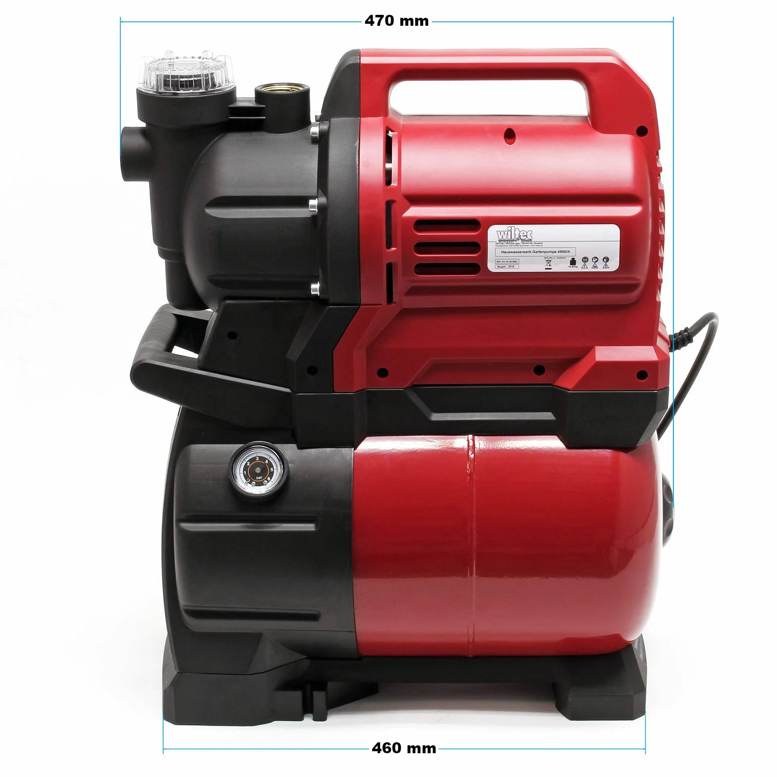 WilTec Grupa ciśnieniowa 1300W 4500l/h Membrana 19L Presostat