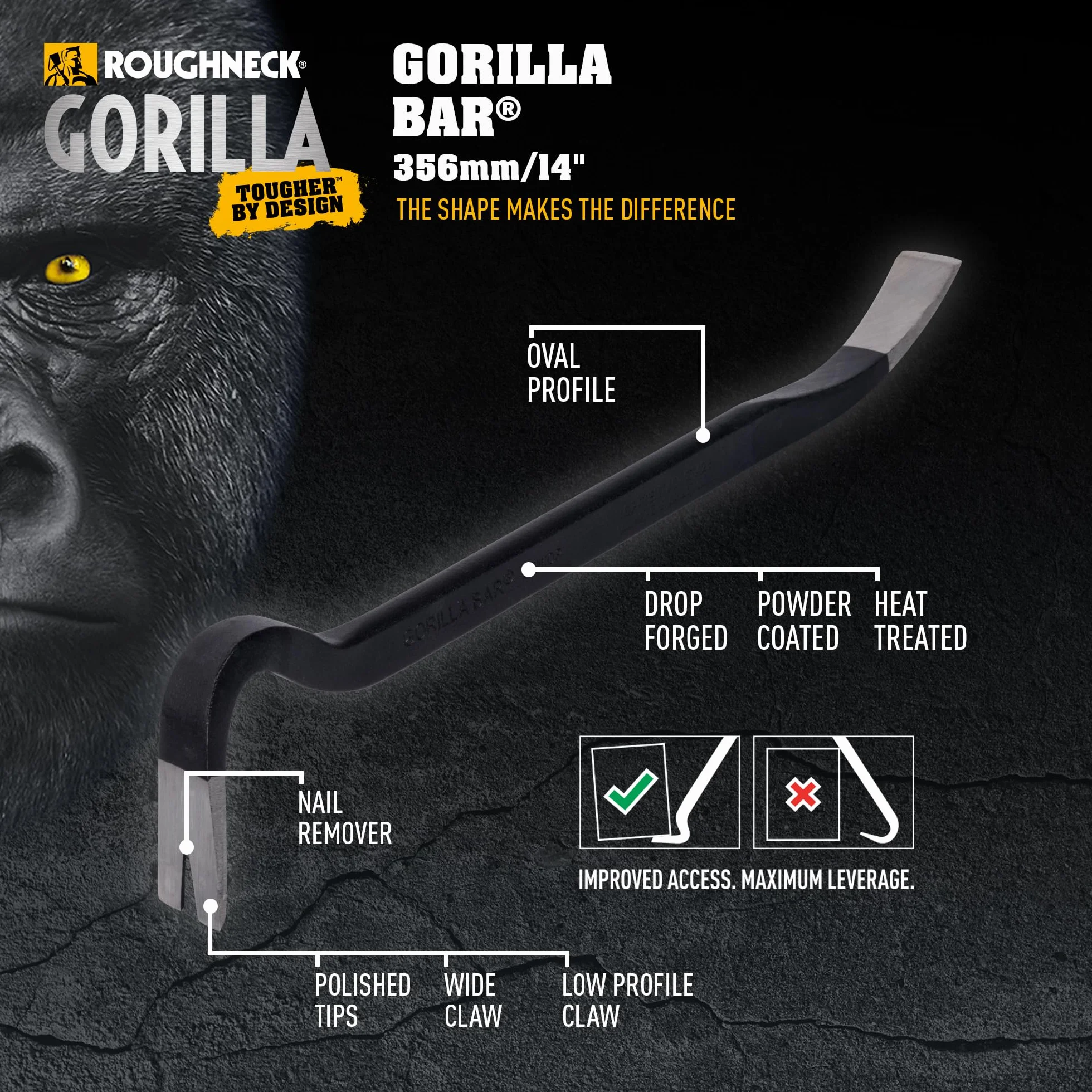 Roughneck Gorilla Bar - 14 cali (356 mm) kuty matrycowo i poddany obróbce cieplnej Premium Wrecking Bar