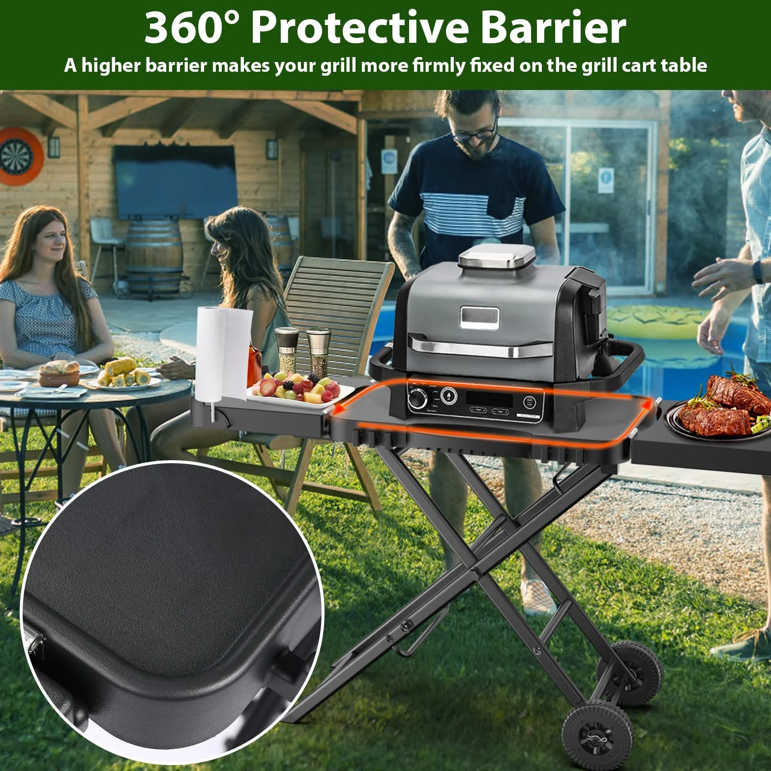 Przenośny zewnętrzny wózek stołowy do grilla Ninja Woodfire Outdoor Grill (seria OG700 OG900), 130 cm duża przestrzeń, składany stół kempingowy do grilla Blackstone Griddle/Onni Pizza, 2 kółka