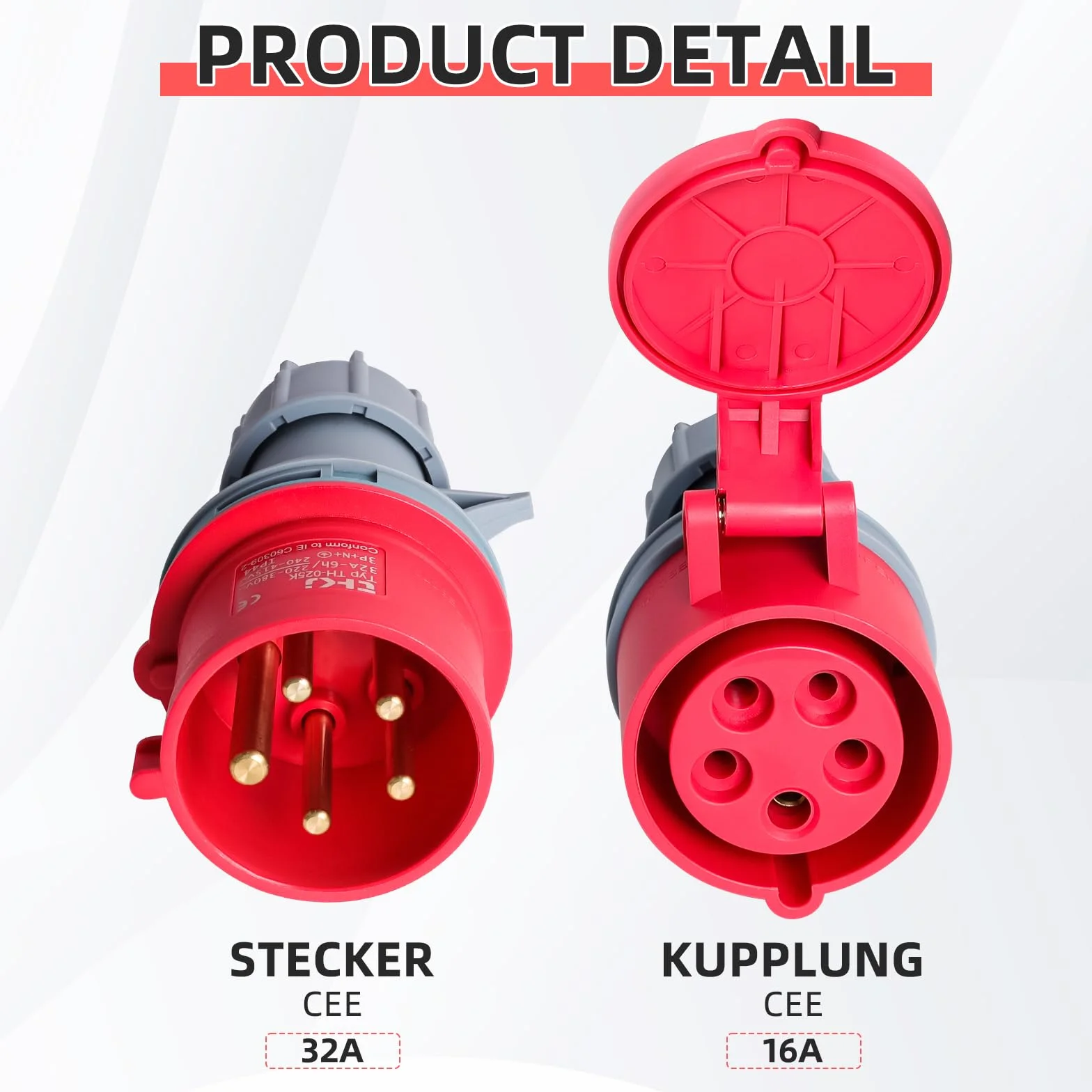 Adapter Cee 32A na 16 A 5-pinowy przenośny wodoodporny IP44 0,5 m wysoki prąd 5x2,5 mm² do pojazdów elektrycznych, domu, warsztatu, budowy, przemysłu