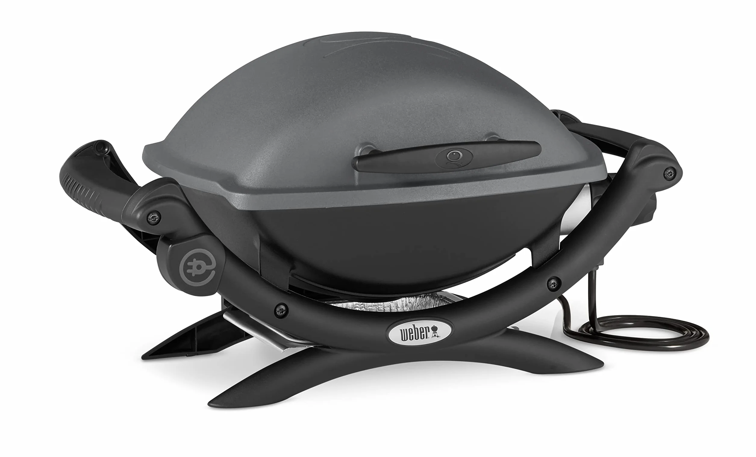 Weber Q1400 Elektryczny Grill, powierzchnia grillowania 43 x 32 cm, przenośny BBQ Grill,2-częściowy żeliwny ruszt pokryty emalią porcelanową, pokrywa i obudowa aluminiowa - Ciemnoszary (52020079)