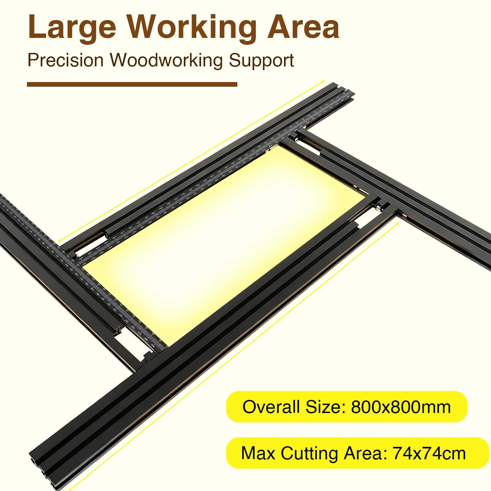800 x 800 mm, regulowany szablon do frezowania z 2 metalowymi klipsami G, urządzeniem frezarskim i routerem, regulowana szyna frezarska do frezarki górnowrzecionowej, do obróbki drewna, do tworzenia