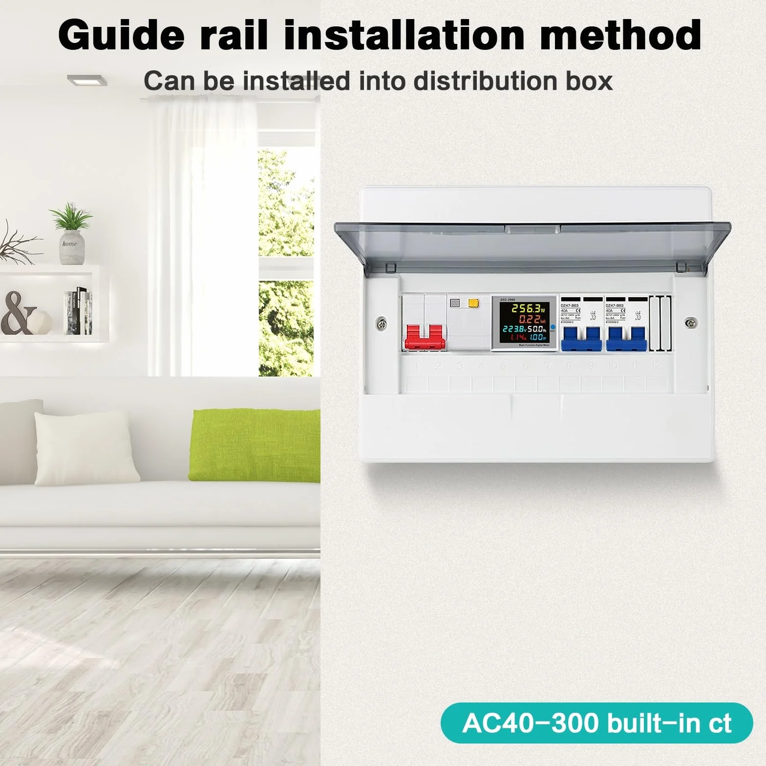 Jadeshay Licznik energii AC 40-300 V, 100 A, cyfrowy, wielofunkcyjny, woltomierz, do pomiaru zużycia prądu, napięcia, prądu, współczynnika częstotliwości