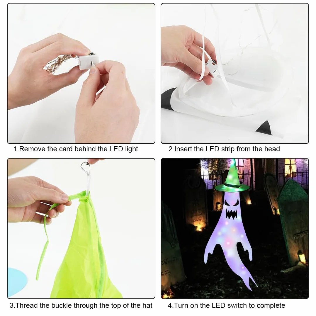 Dekoracje Halloween - Duch z Diodami LED, Wiszące Ozdoby na Zewnątrz, Impreza, Ogród, Patio, Trawnik (Czerwony+Zielony)