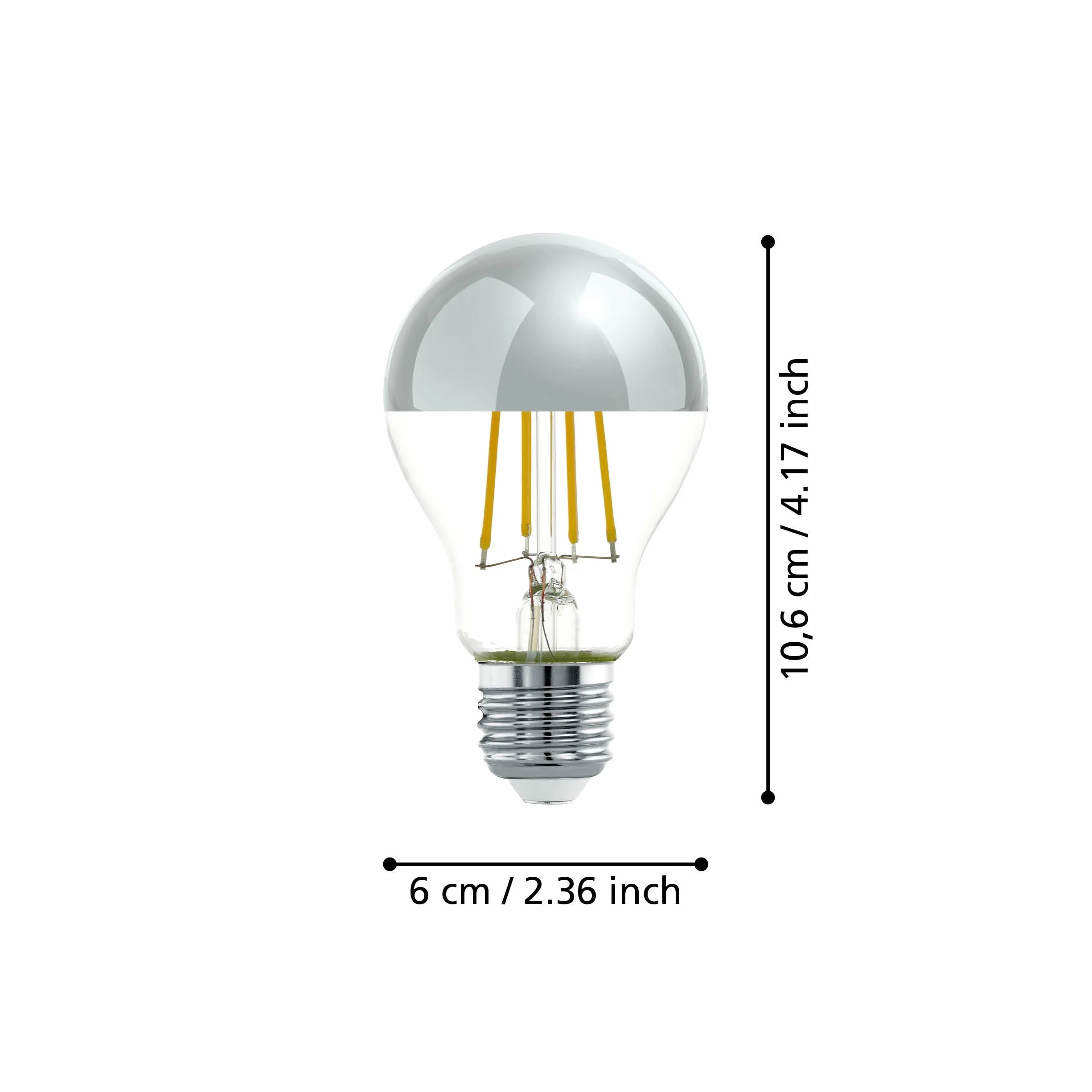 EGLO E27 LED, srebrna lampa lustrzana, Żarówka bezodblaskowa, 7,5 Watt (odpowiednik 60 watt), 806 Lumen, ciepła biel, 2700k, reflektor Żarówka Edisona A60, Ø 6 cm