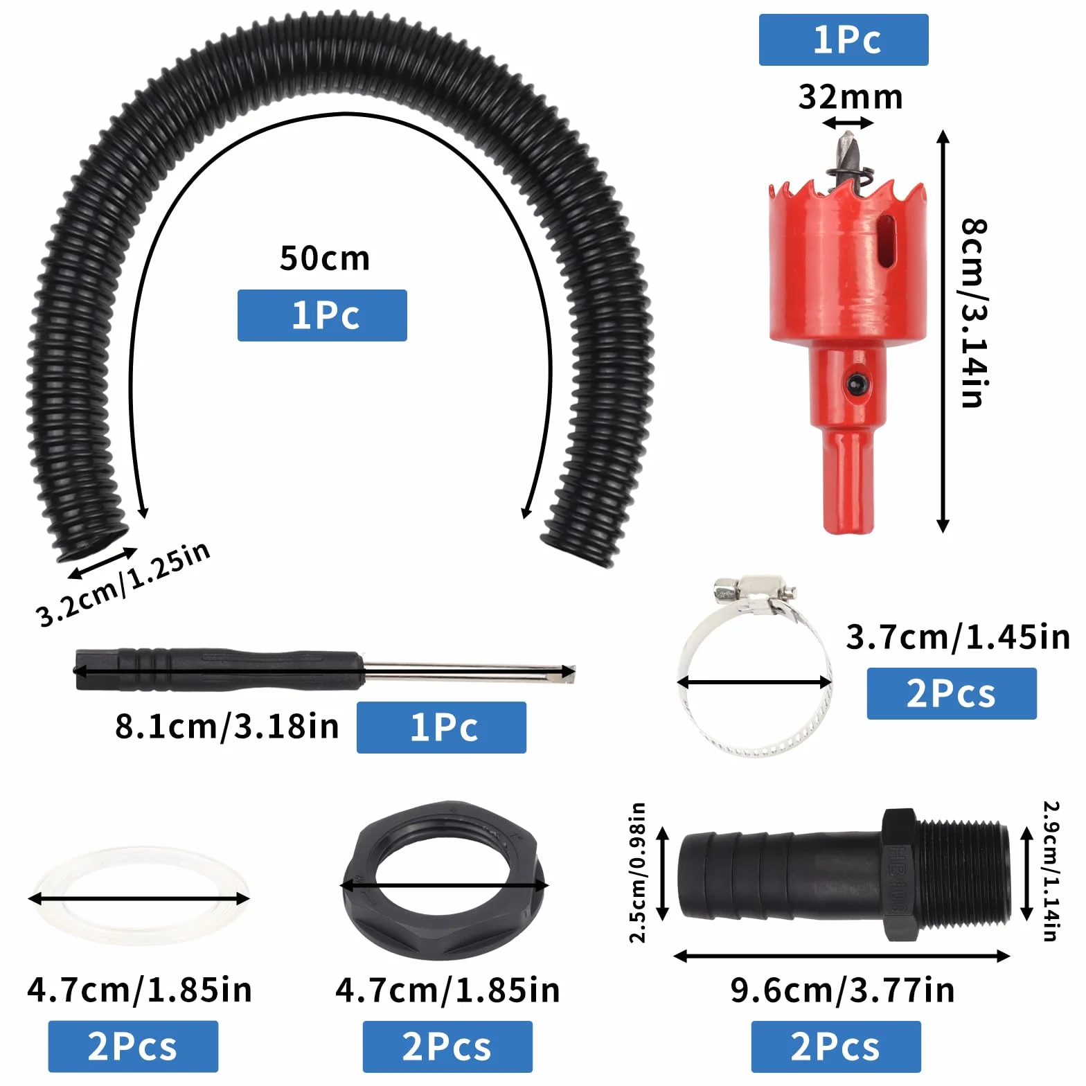 Zestaw przyłączeniowy do beczki na deszczówkę 50 cm wąż łączący