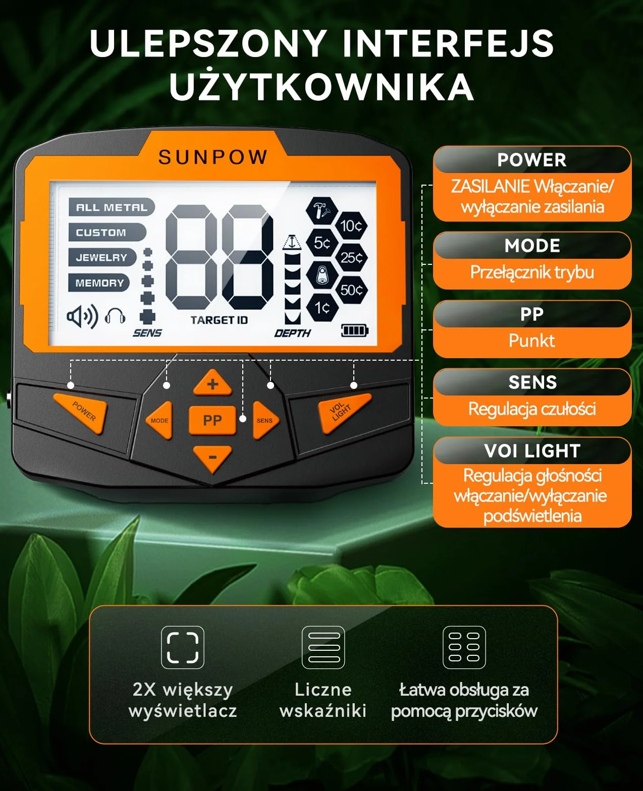 SUNPOW Zestaw Wykrywacza Metalu dla Dorosłych i Dzieci, Wielofunkcyjny Profesjonalny Wykrywacz z Trybem Pinpointera, Wodoodporność IP68, Silna Ochrona Przed Zakłóceniami