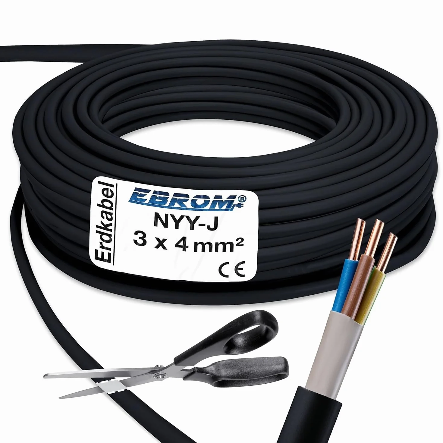 Towar sprzedawany na metry z dokładnością do metra: kabel zasilający NYY-J 3 x 4 mm² (mm2) kabel ziemny - NYY-J 3 x 4 mm² - czarny - wybór w odstępach 5 m - przykład: 10 m - 20 m - 25 m - 30 m - 35 m