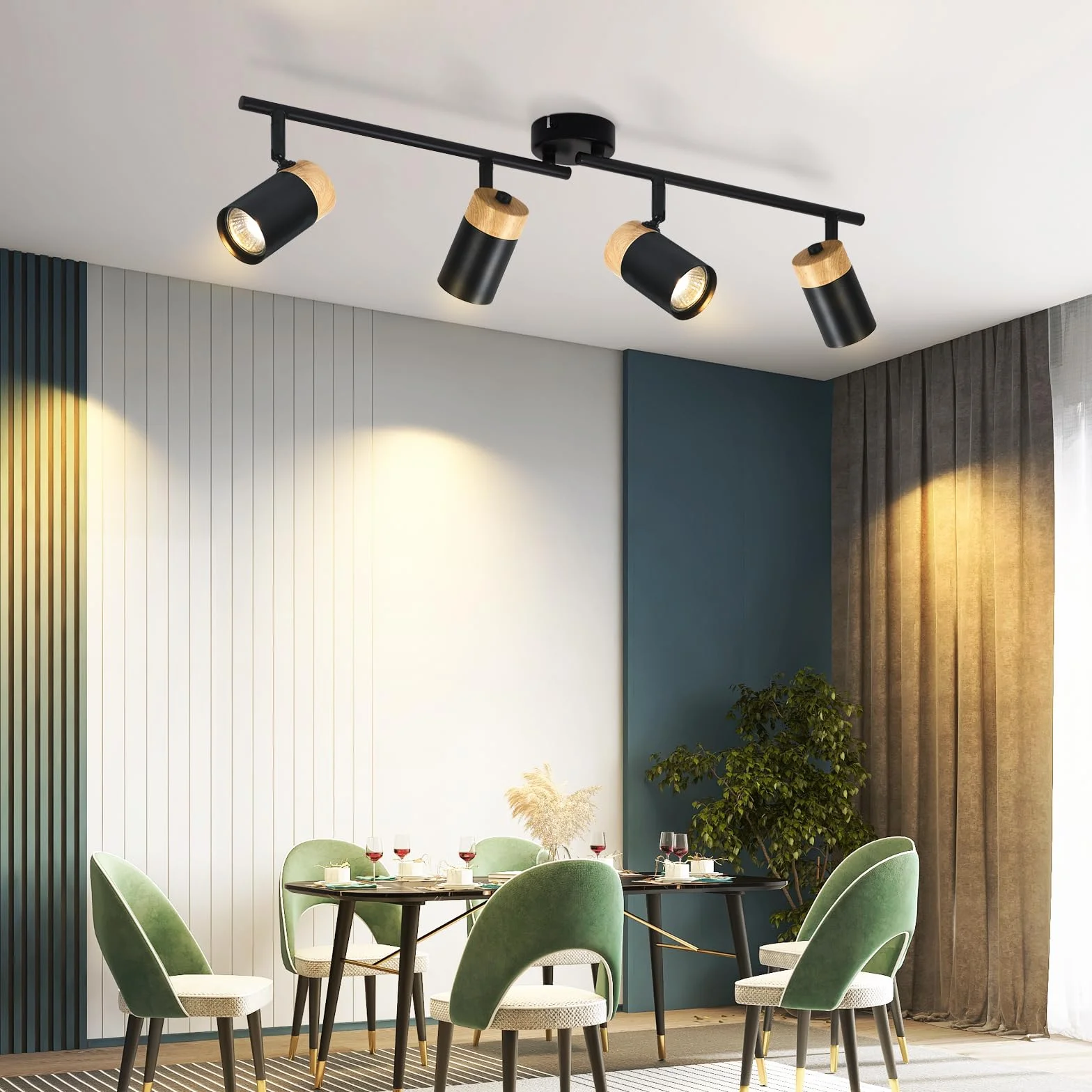 Glitzerlife sufitowy reflektor drewniany czarny lampa sufitowa - lampa sufitowa 4 płomienie GU10 LED obrotowy 330° reflektor do salonu sypialni kuchni pokoju dziecięcego bez żarówek