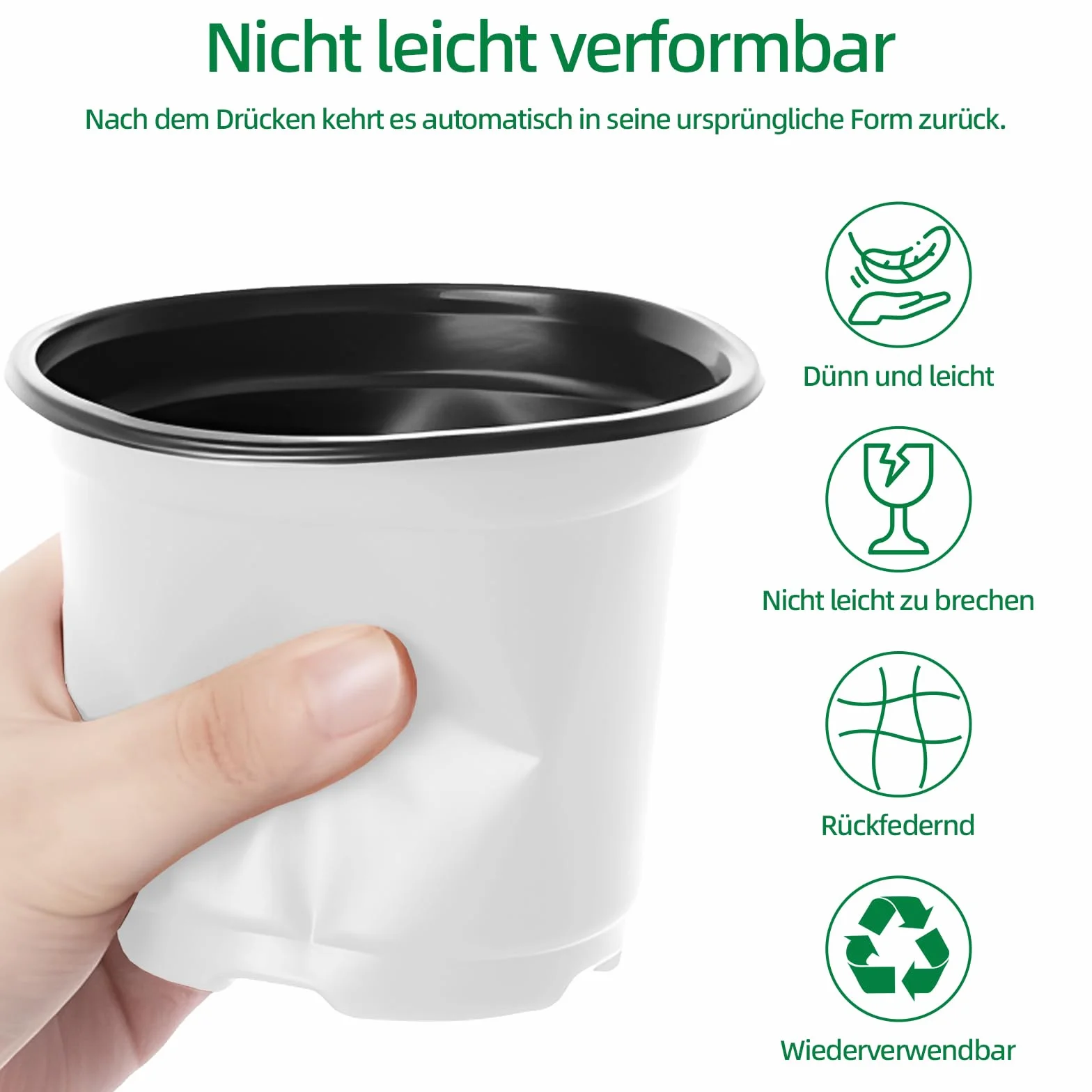 100 doniczek do uprawy roślin, 12 cm, z tworzywa sztucznego, okrągłe, plastikowe, do użytku wewnątrz i na zewnątrz, białe doniczki do sadzenia, 100 sztuk, 100 sztuk