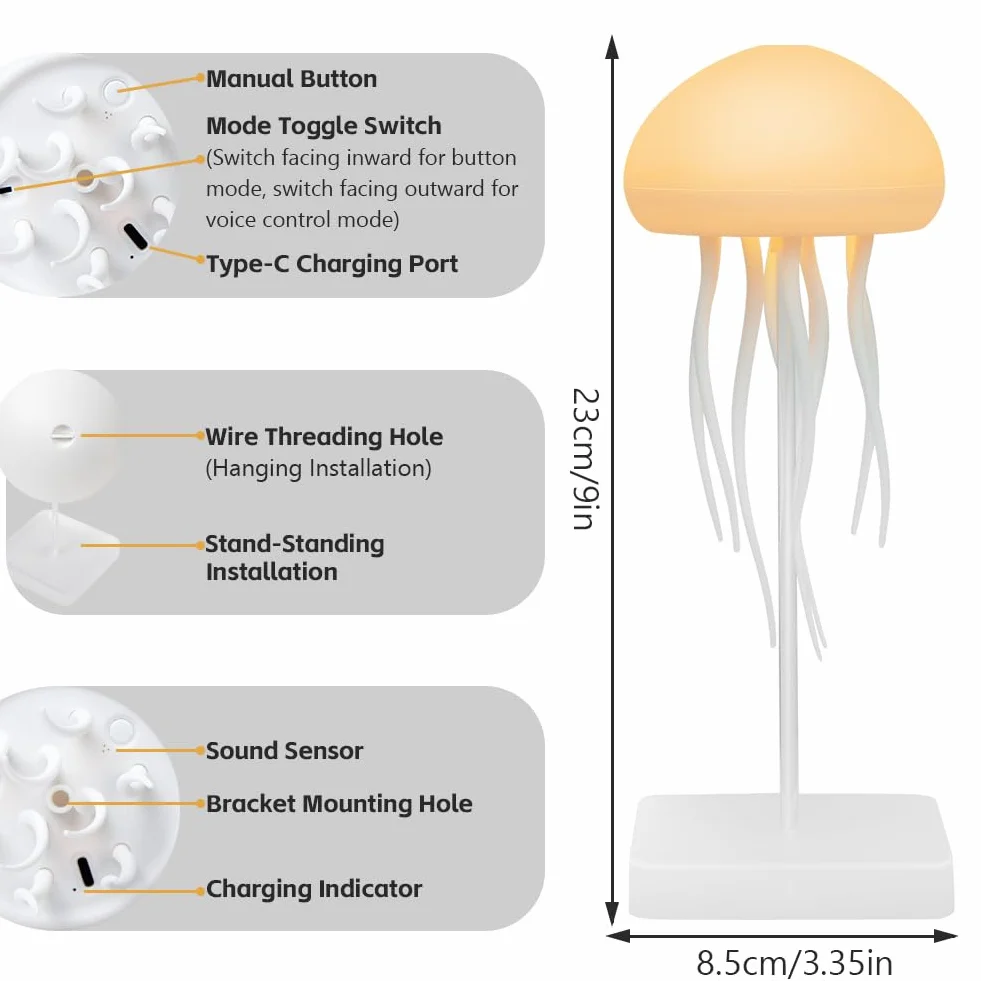 Lampa Jellyfish Led, Lampa Nastrojowa Rgb Z Wielokolorowym Gradientem Meduz, Akumulatorowa Lampa Stołowa Z Meduzami, Sterowana Głosem Lampa Stołowa, Lampa Meduz Na Biurko I Przy Łóżku