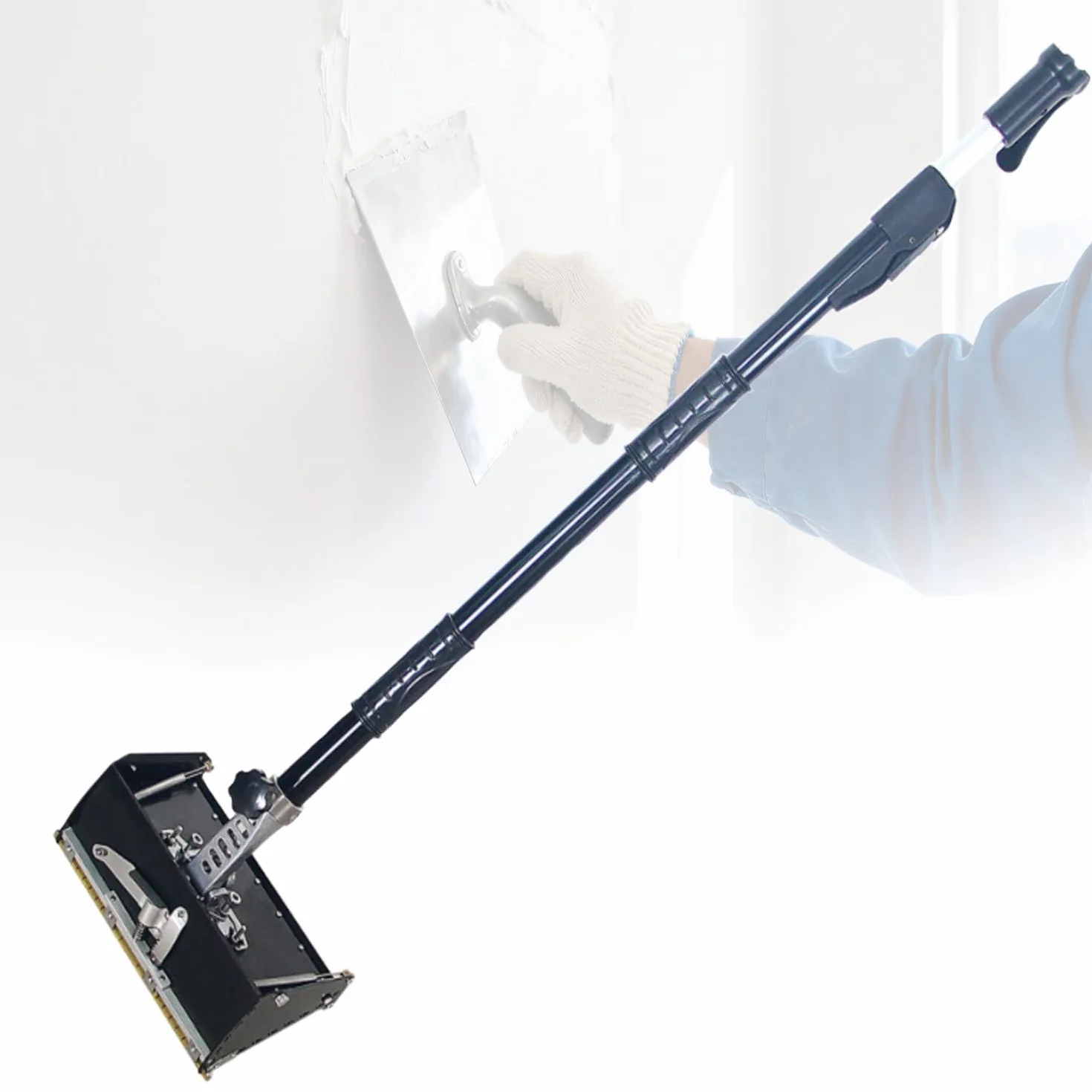 Skrzynka poziomująca do płyt kartonowo-gipsowych, 25 cm, płaskie narzędzie wykończeniowe z regulowanym uchwytem (106-165 cm), nachylenie 120°, do płyt gipsowo-kartonowych, do wygładzania sufitów