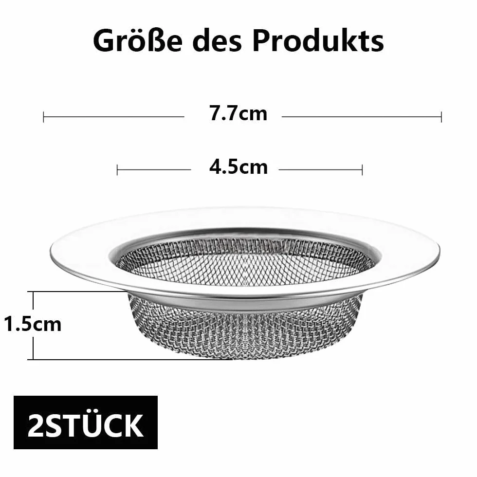 Dreamil Sitko odpływowe, 2 sztuki, 7,7 cm, ze stali nierdzewnej, sitko do zlewozmywaka, filtr zapobiegający zapchaniu, do zlewozmywaka, umywalki do kuchni, odpływu podłogowego, prysznica
