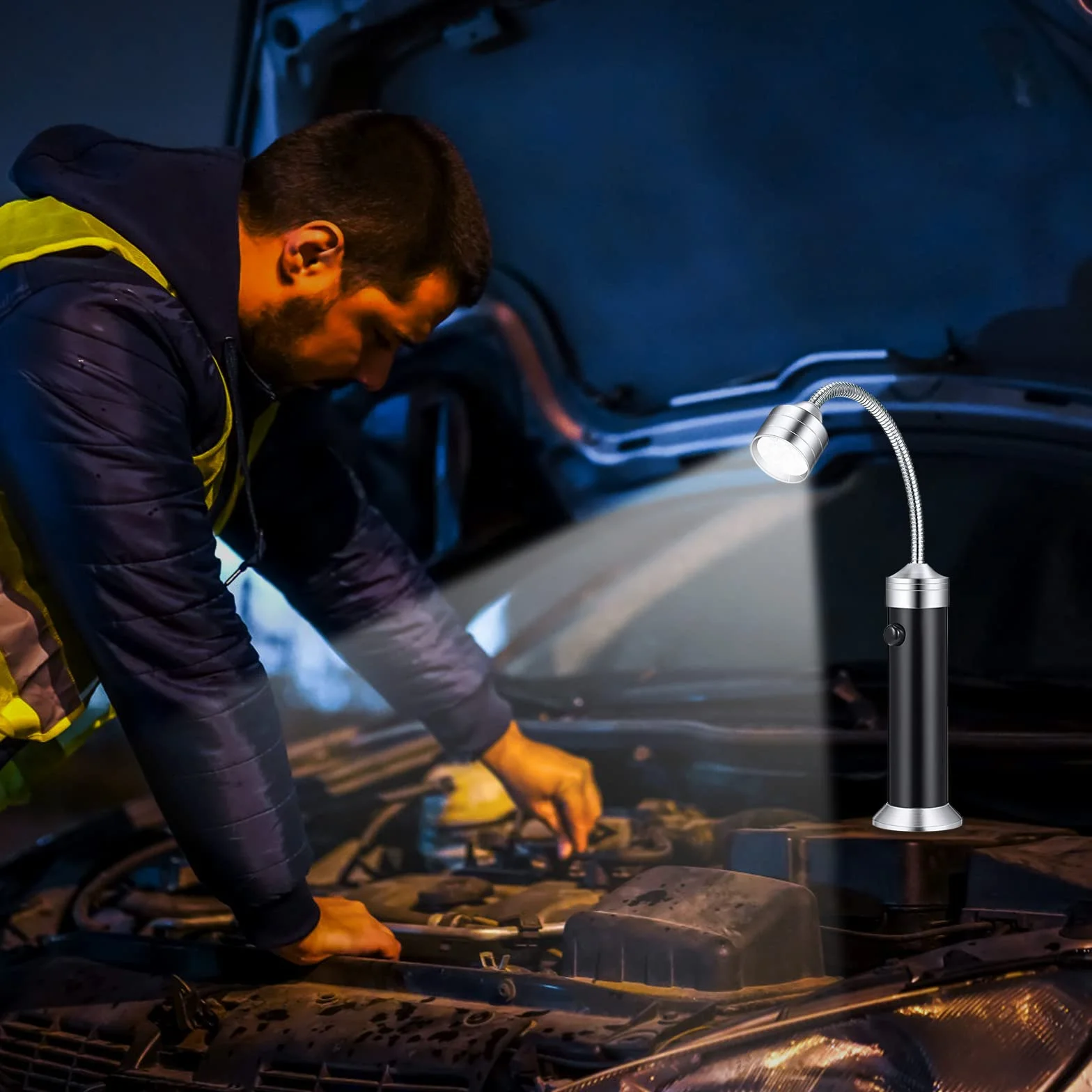 HENGBIRD Lampa LED do grilla magnetyczna elastyczna 2 sztuki zestaw akcesoriów zasilanie bateryjne kąt obrotu 360 stopni