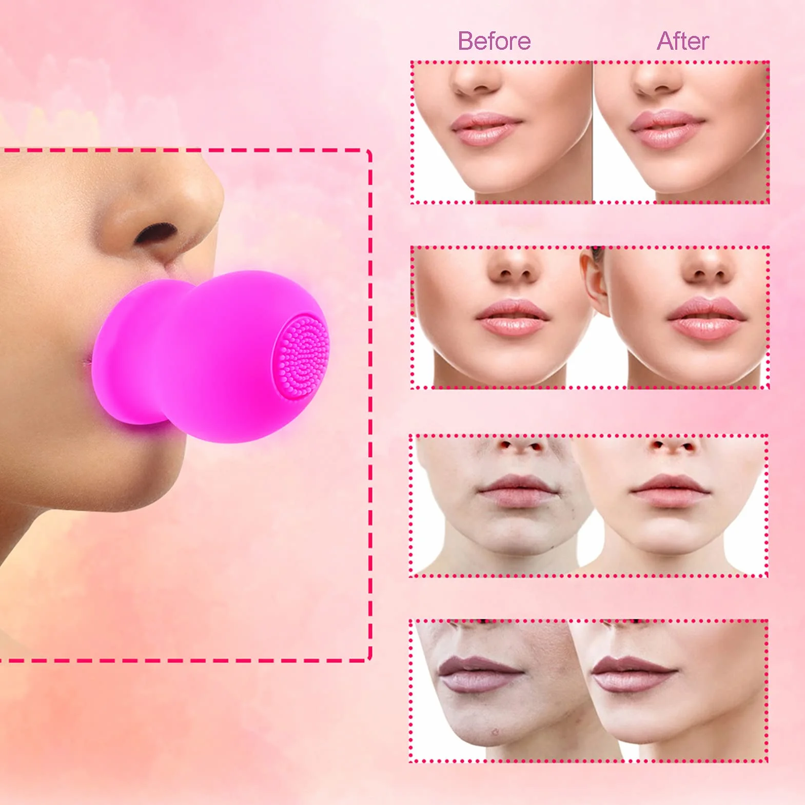 Miękki Silikonowy Pout Lips Enhancer Plumper Tool, Lip Plumper Device Lip Filler Beauty Pump, Pout Mouth Tool, Miękka Szczoteczka do Ust Lip Pump For Sexy Lip Mouth(różowy)