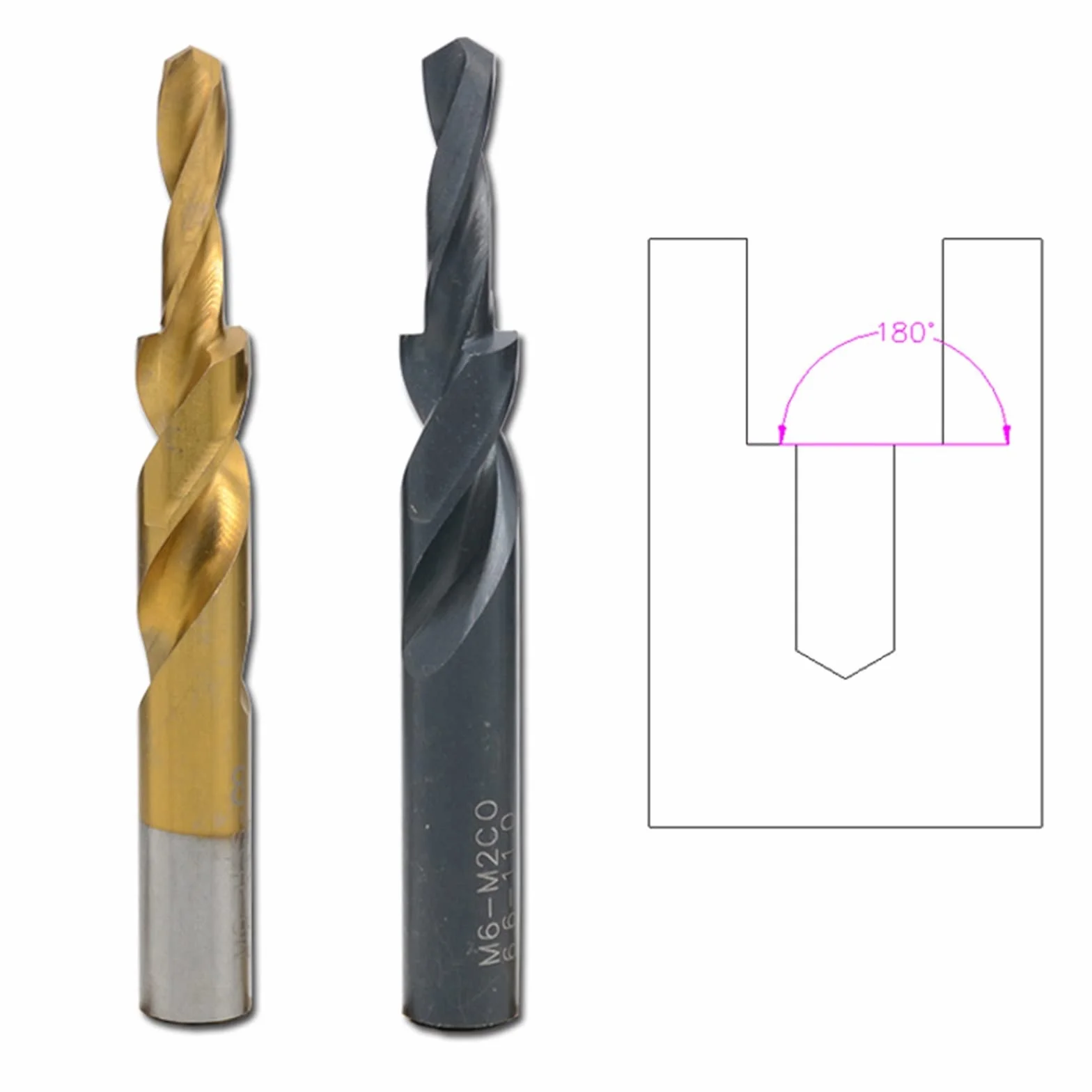 1PC HSS pogłębiacz wiertło stopniowe powlekane/czarne śruby z łbem wpuszczanym wiertło 90/180 do miedzi aluminium M3-M12 (kolor: tytanowa powłoka, rozmiar: M8 (180 stopni))