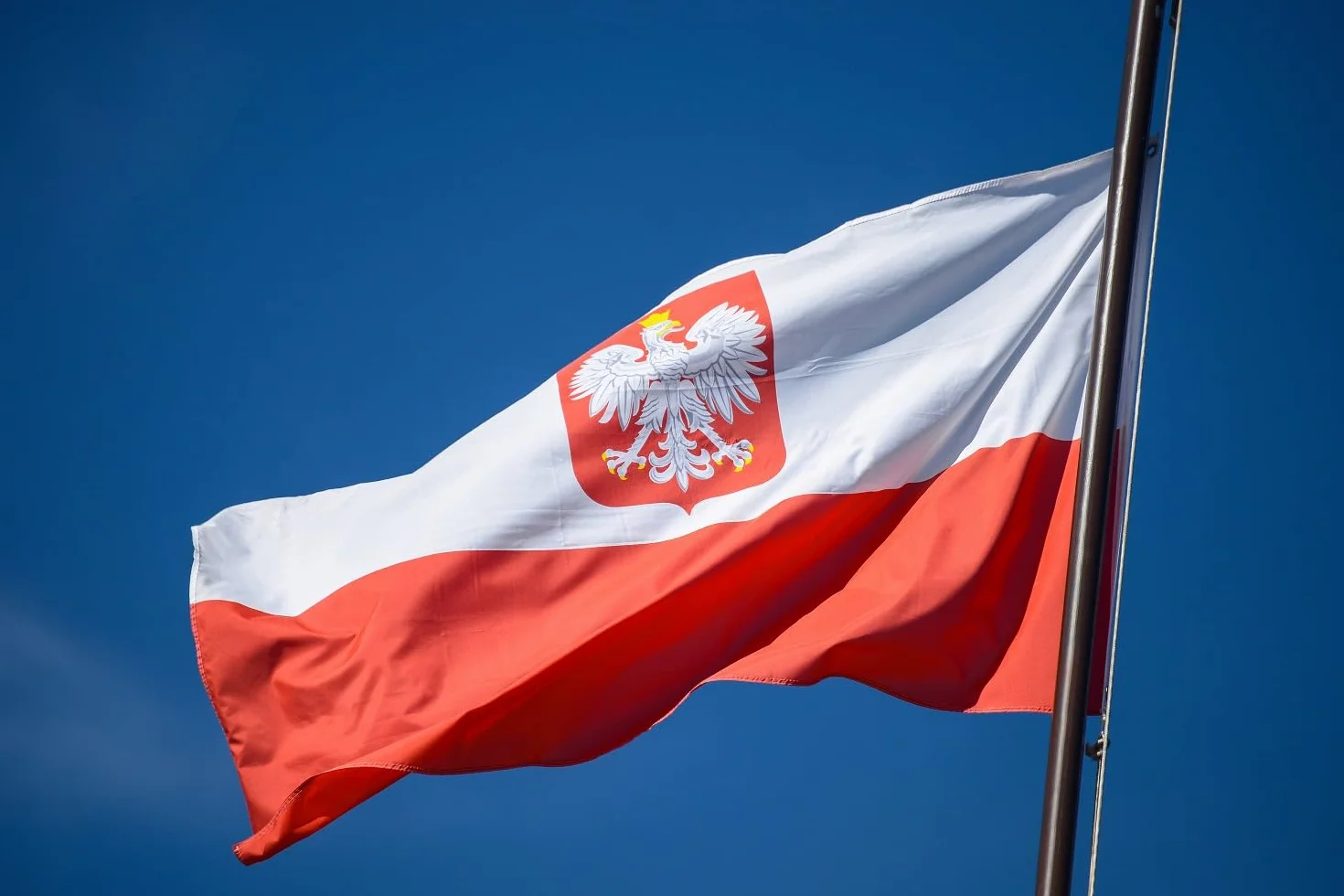 Flaga Polski z Orzełem 90 x 150 cm Poliestrowa z Metalowymi Oczkami