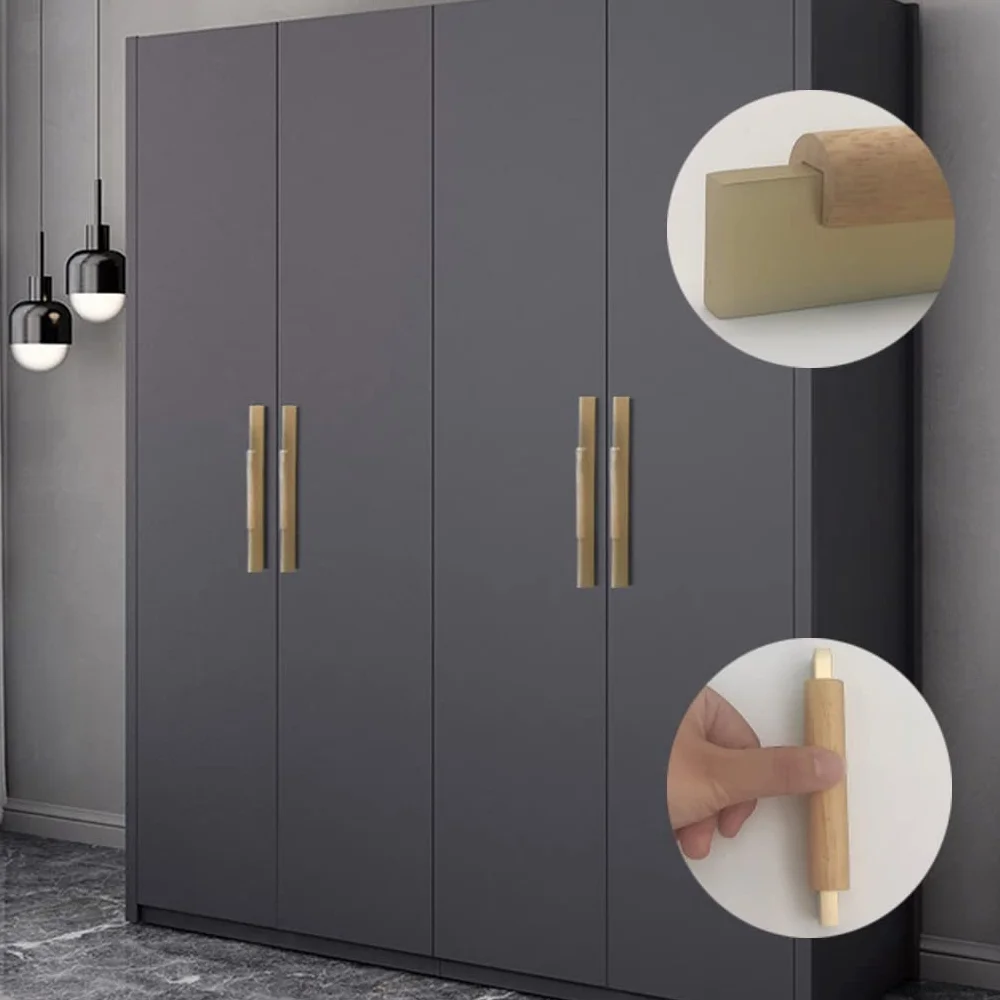 2 sztuki naturalnych drewnianych uchwytów, podstawa bukowa z litego aluminium, złota, regały na książki, uchwyty do szuflady, szafy, szafki na buty, komody, stolika nocnego (długość 1000 mm)