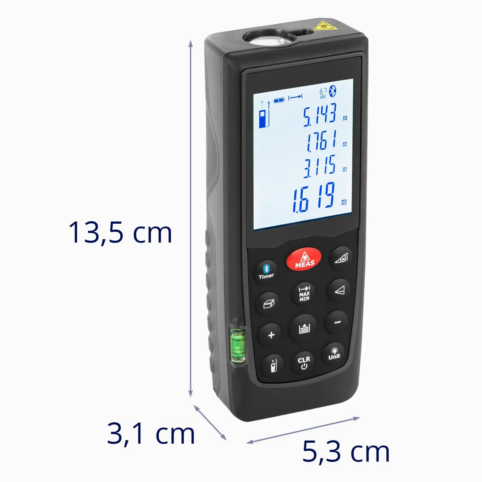 Steinberg Systems Dalmierz laserowy z jasnym wyświetlaczem LCD do 70 m i dokładnością 1,5 mm m, ft, w Bluetooth IP54, 20 miejsc pamięci, laserowy miernik odległościomierza z laserowym pomiarem