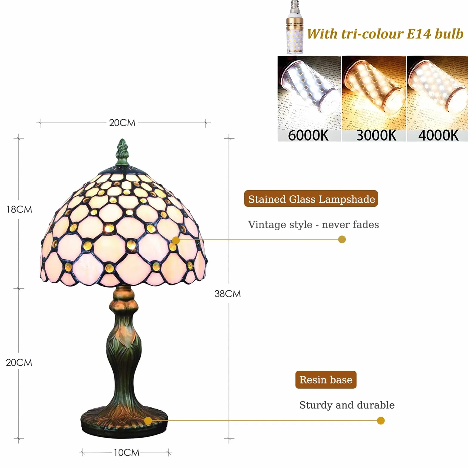 Styl Tiffany 8 cali Lampa stołowa Witraże Koraliki Abażury Mała lampka nocna Czytanie Antyczne Lampka na biurko Salon Sypialnia Biuro Vintage Art Deco Wiktoriańskie