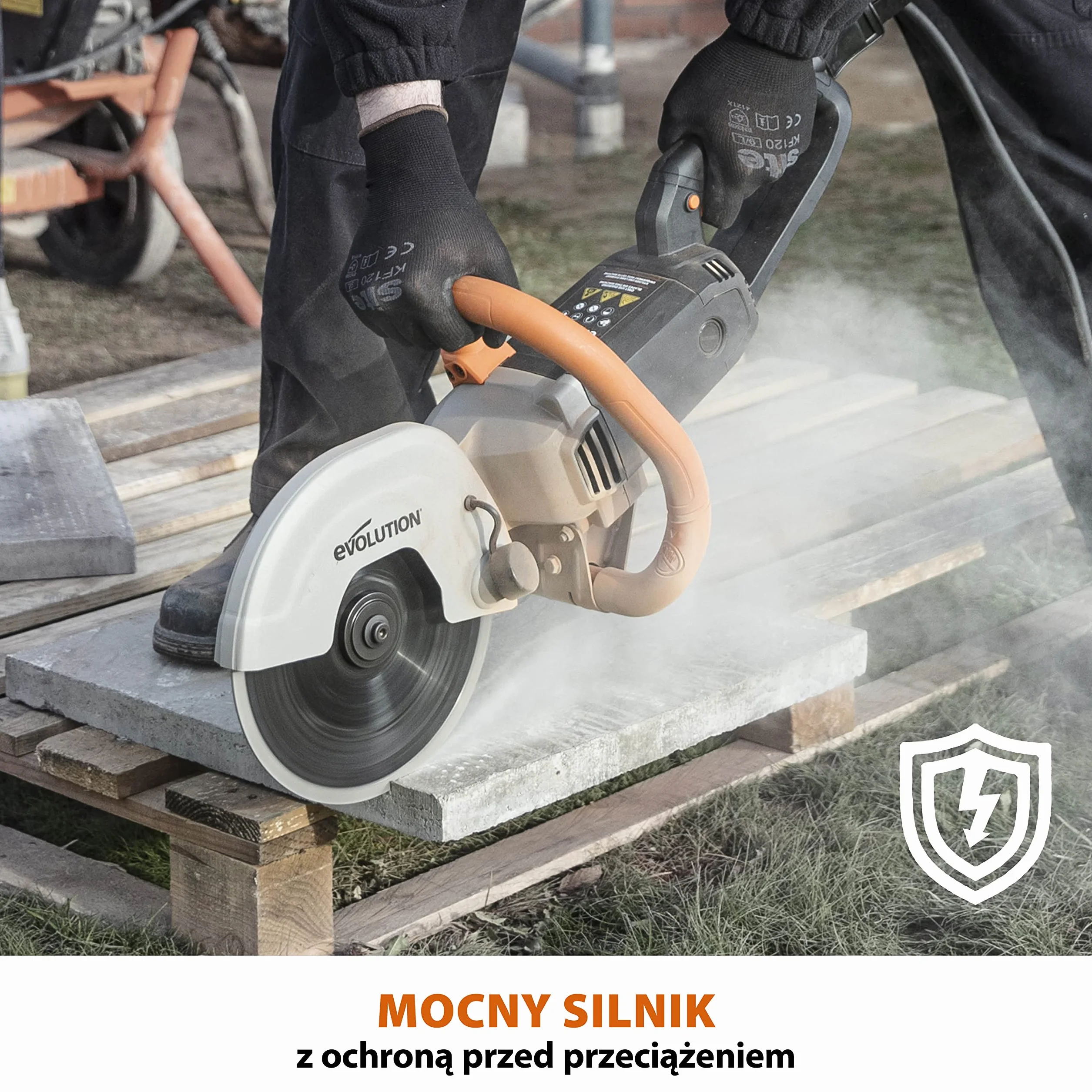 Evolution Power Tools Elektryczna przecinarka tarczowa i pilarka do betonu R230DCT z tarczą diamentową 230 mm (9”) do cięcia kamienia i metalu