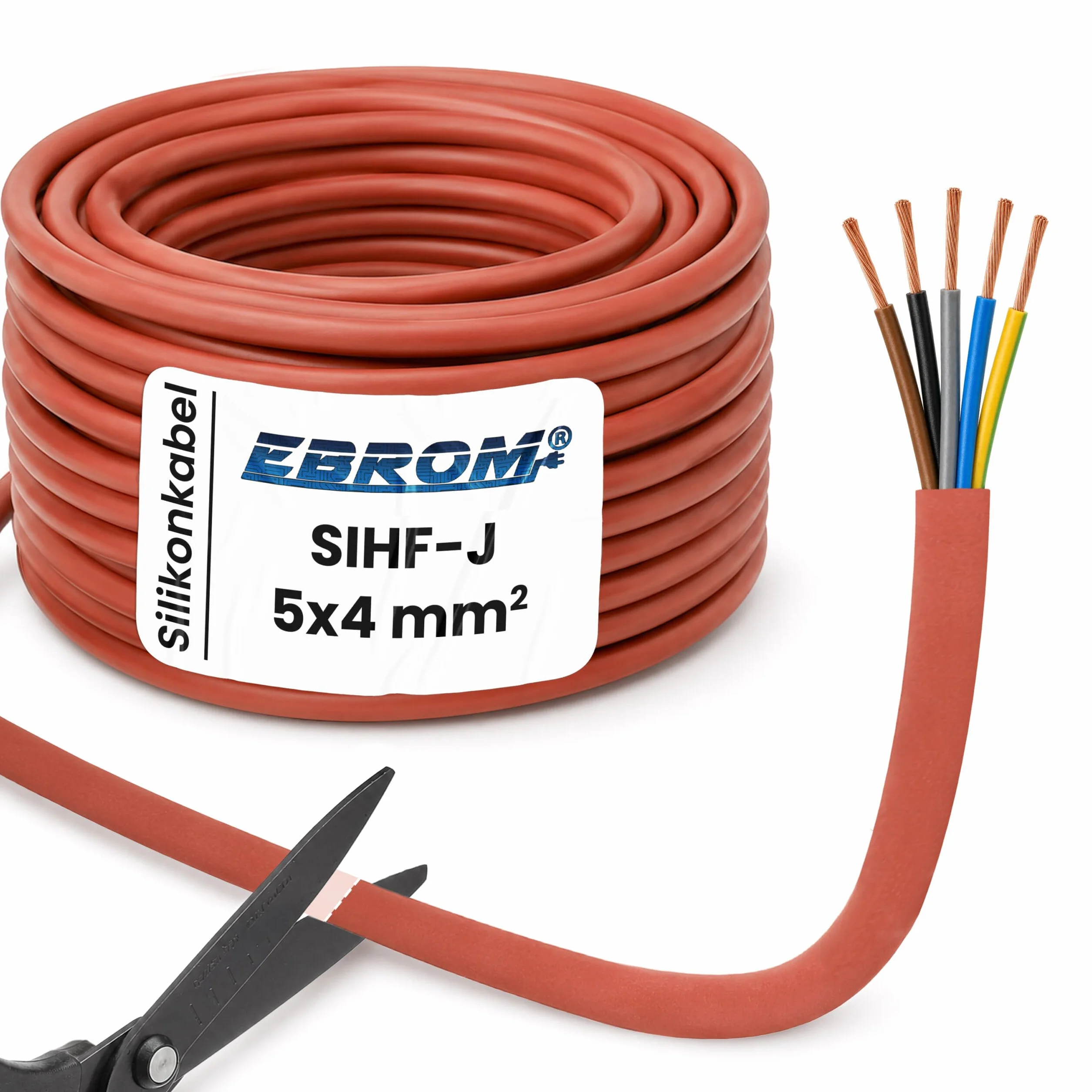 Towar sprzedawany na metry kabel silikonowy kabel zasilający do sauny SIHF z dokładnością do metra! SIHF-J 5 x 4 mm² (5G4 mm2) 100% miedź OFC ocynkowana wybór w odstępach 1 metra