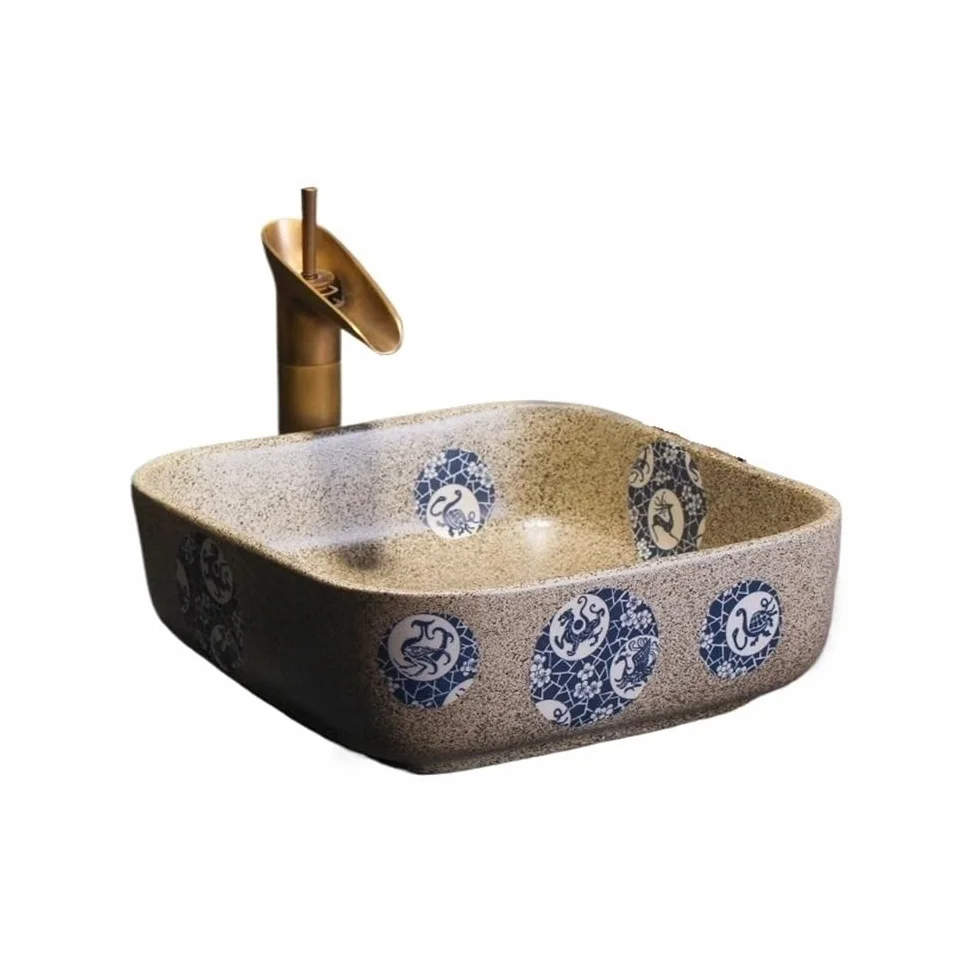 Umywalka łazienkowa ceramiczna umywalka nablatowa w stylu retro, umywalka (akcesoria w zestawie) umywalka
