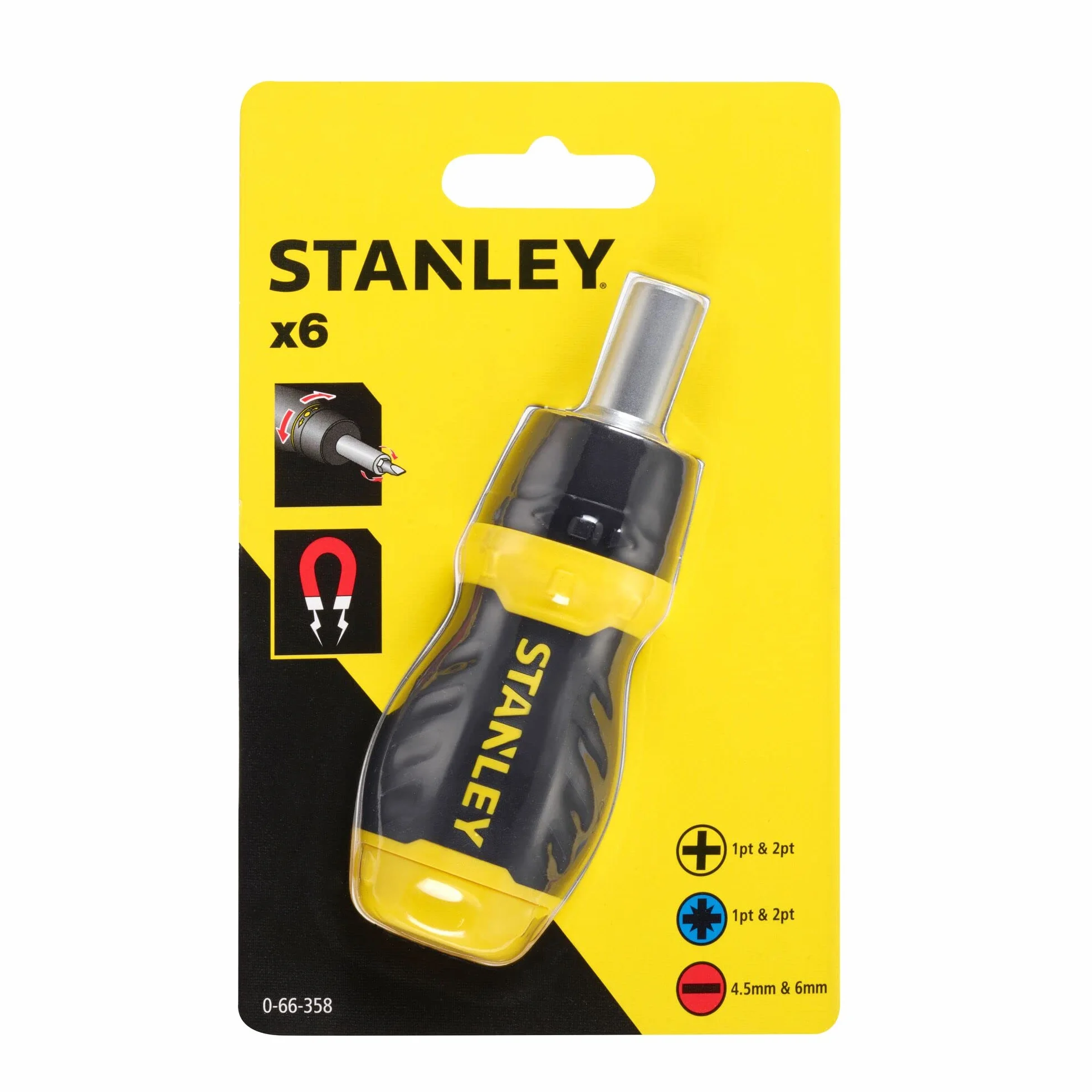 Stanley, Wkrętak multi-bitowy z wymiennymi końcówkami i grzechotką, 0-66-358