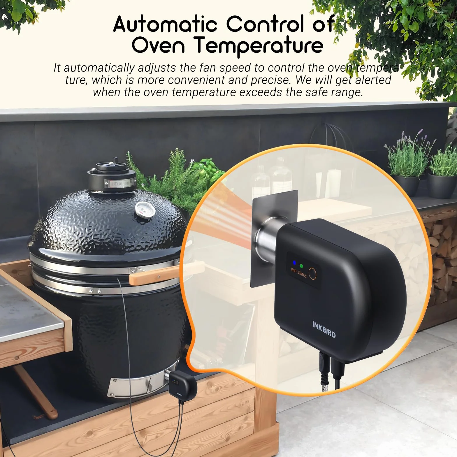 Inkbird Dmuchawa do grilla, Bluetooth 5.1 i Wi-Fi 2,4 GHz, automatyczny termometr grillowy z 4 sondami, kompatybilny z Big Green Egg, Kamado Joe, Primo, Vision Grill, Akorn Kamado