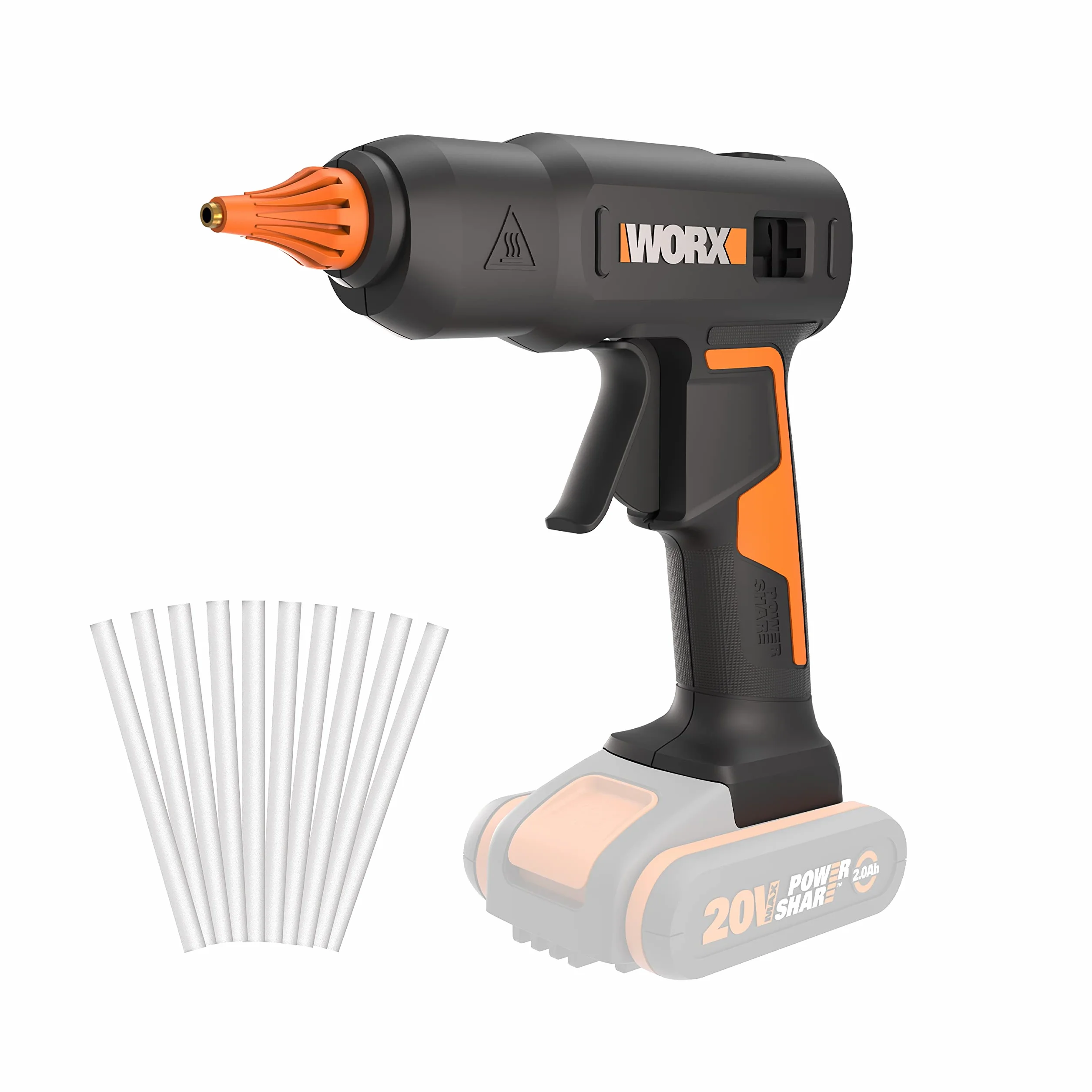 WORX 18V(20V MAX) Pistolet do Klejenia na Gorąco WX045.9, PowerShare, 60W, MAX 200 ℃, Anty-kapania, z 10*Klej, bateria i ładowarka Nie wchodzą