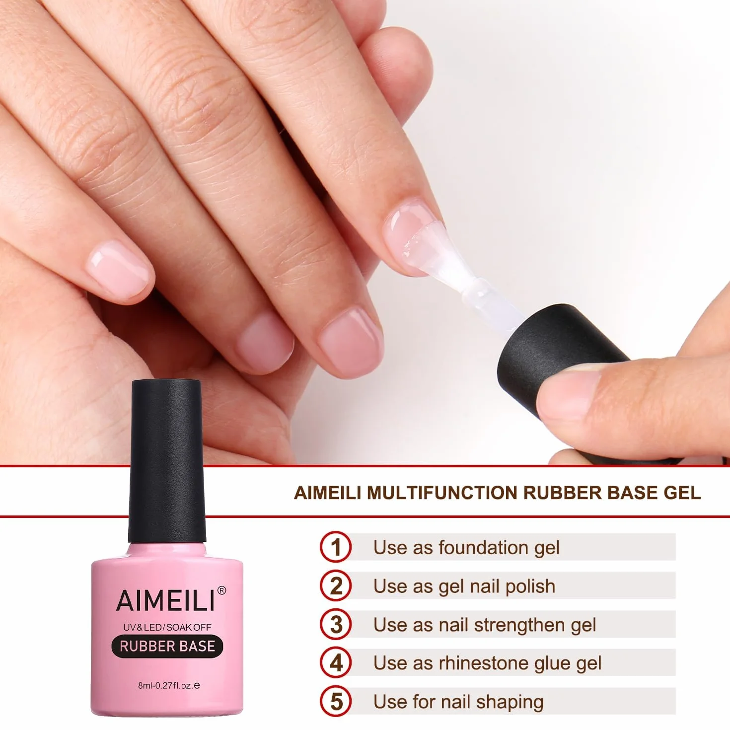 AIMEILI Rubber Base 8 ml Flexible Builder żel samowygładzający lakier pod paznokcie Strengthener Rhinestone Glue Gel lakier do paznokci przezroczysty Jelly Rubbergel 5 IN 1-1013