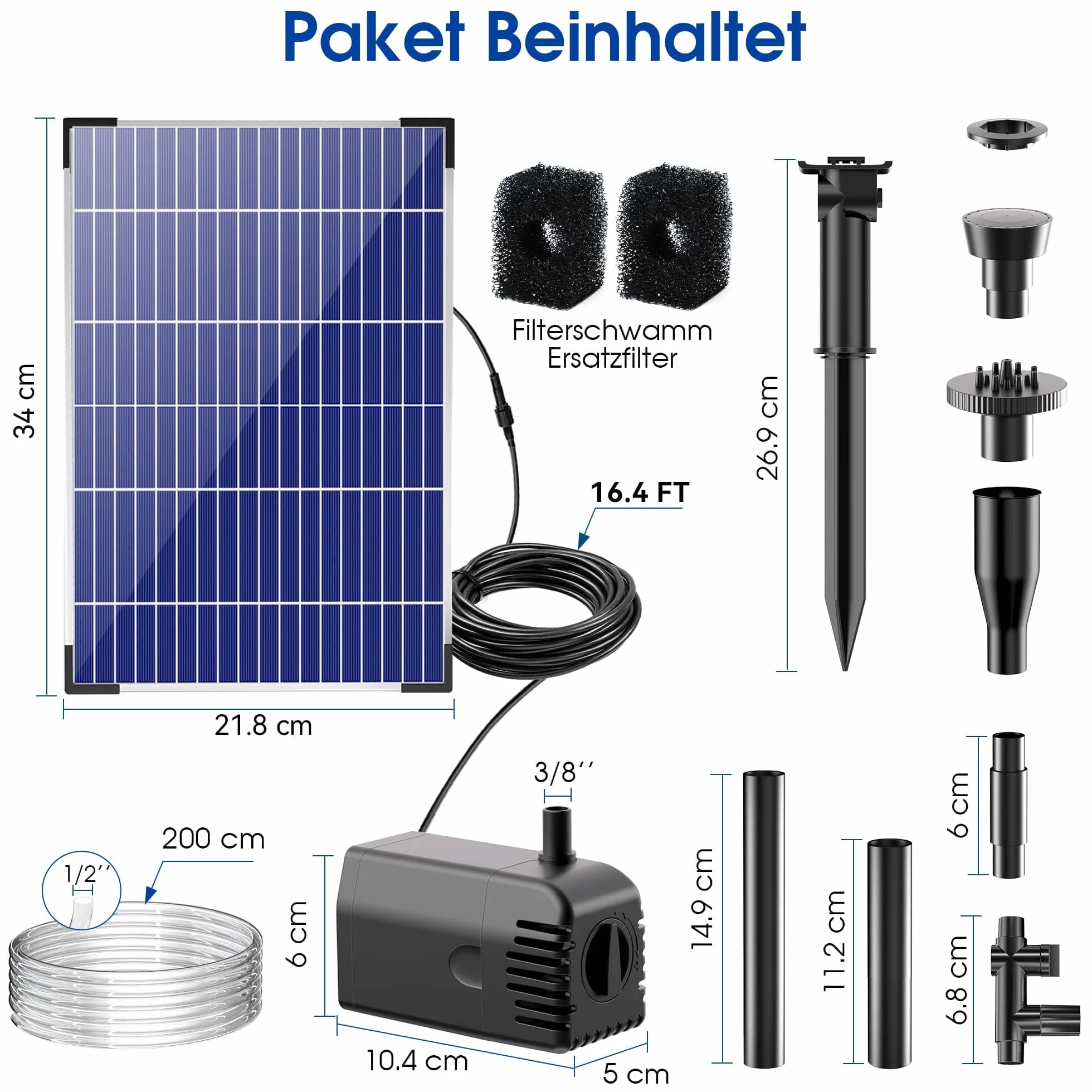Biling Solarna pompa do oczka wodnego 12 W z cichą pompą 605 l/h, 4 dyszami, fontanna solarna z regulatorem przepływu, wąż do stawu ogrodowego do 700 l, "zrób to sam", dekoracyjna fontanna dla ptaków