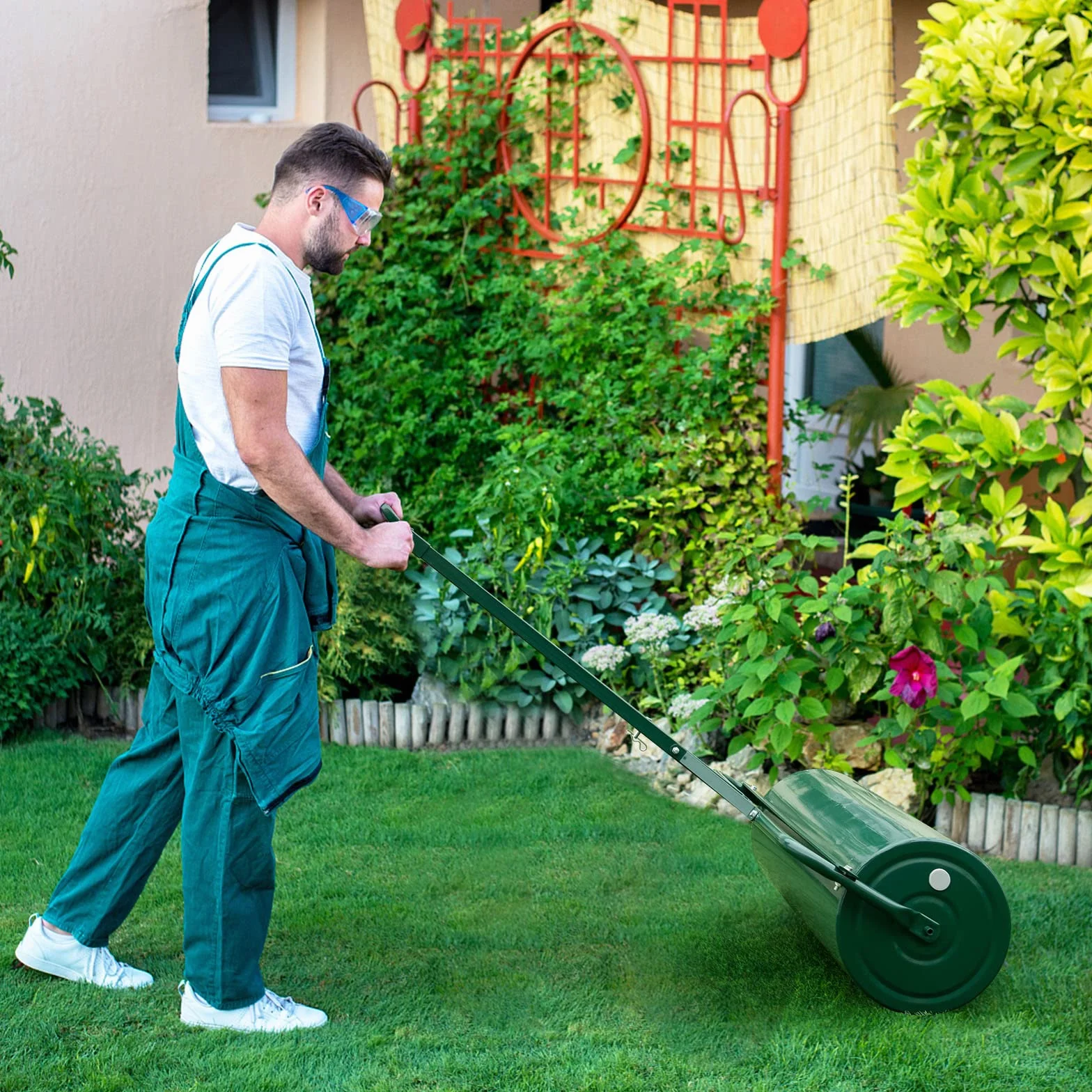 FANTASK Walec do trawy metalowy 30 cm z uchwytem 63 l napełniany wodą i piaskiem