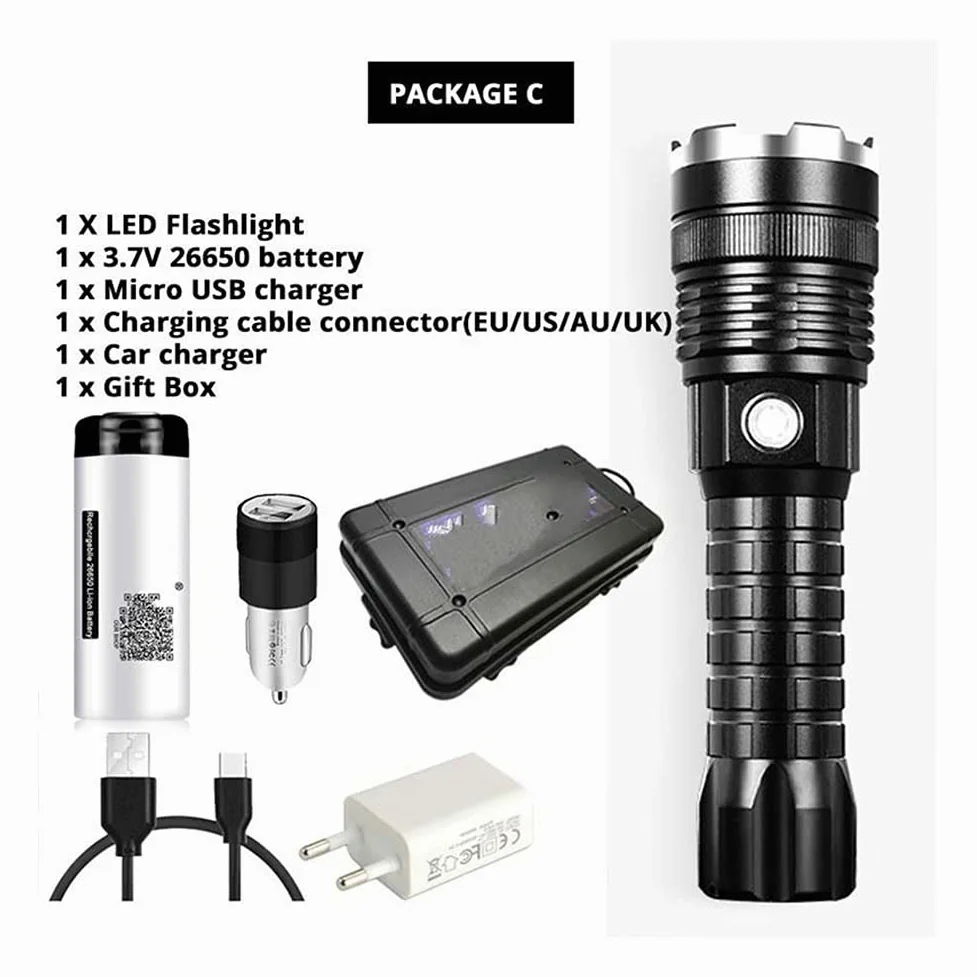 String Lights Latarka LED XHP50 Zoomable Tactical Torch Akumulatorowa wodoodporna lampa Ultra Bright Lantern by 26650 Battery Festival Lighting (kolor: 2)