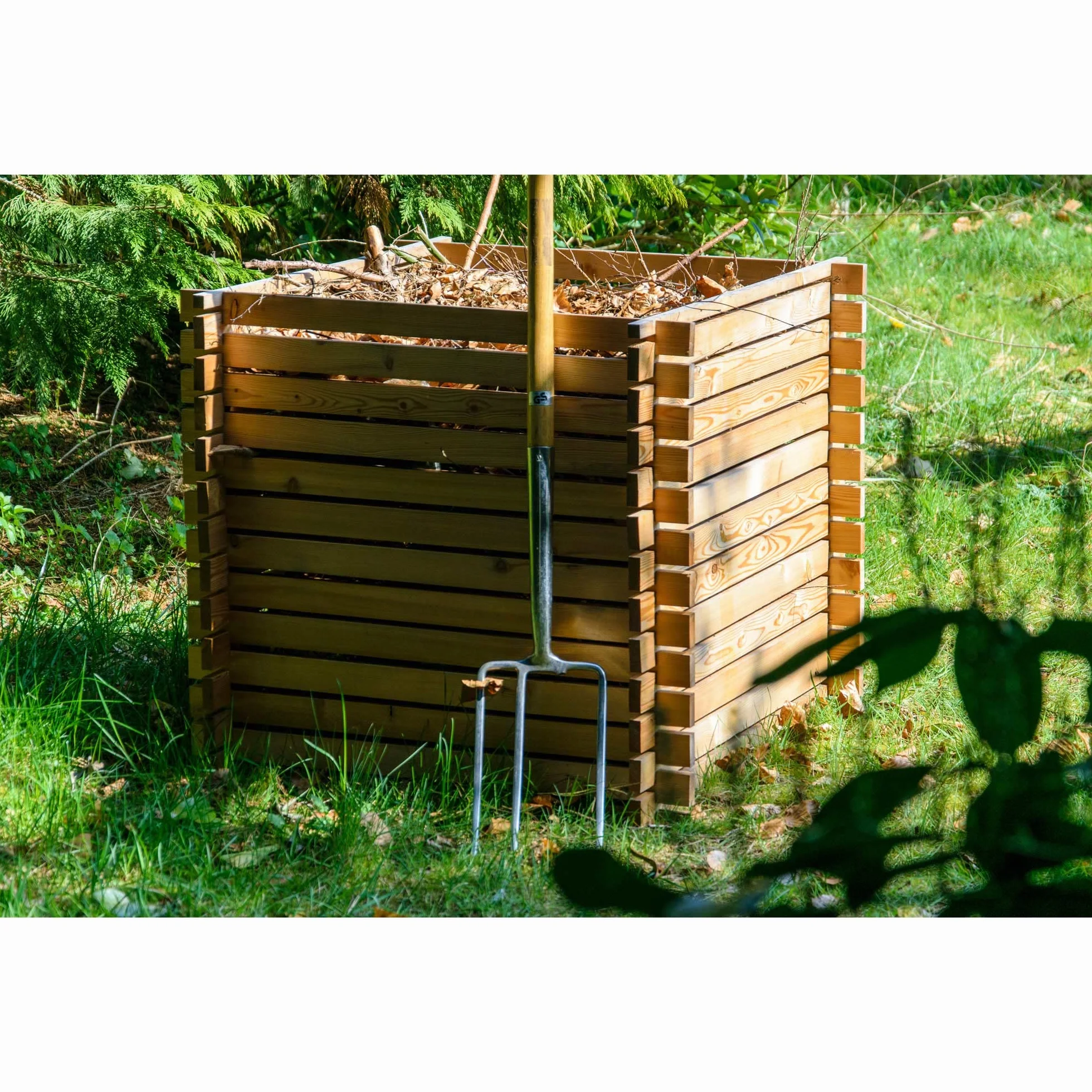 dobar® Green Label 58630FSCe kompostownik z drewna modrzewiowego, z systemem wtykowym, kwadratowy pojemnik na kompostownik z litego drewna, 420 l, zestaw do montażu, 79 x 79 x 79 cm, kolor naturalny