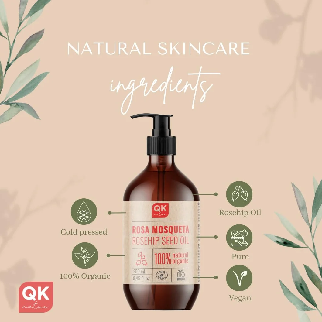 Olej z dzikiej róży, 100% czysty organiczny wegański - 250 ml - na blizny i rozstępy - Przeciwzmarszczkowy, przeciwstarzeniowy - BIO - Tłoczony na zimno