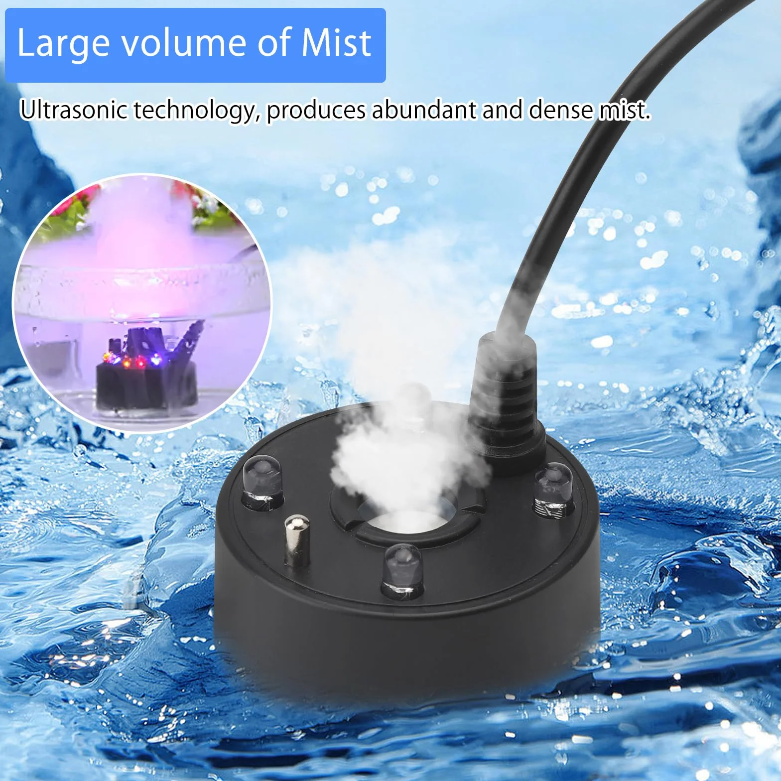 Nebulizator ultradźwiękowy do akwarium LED USB zmiana koloru ochrona przed brakiem wody