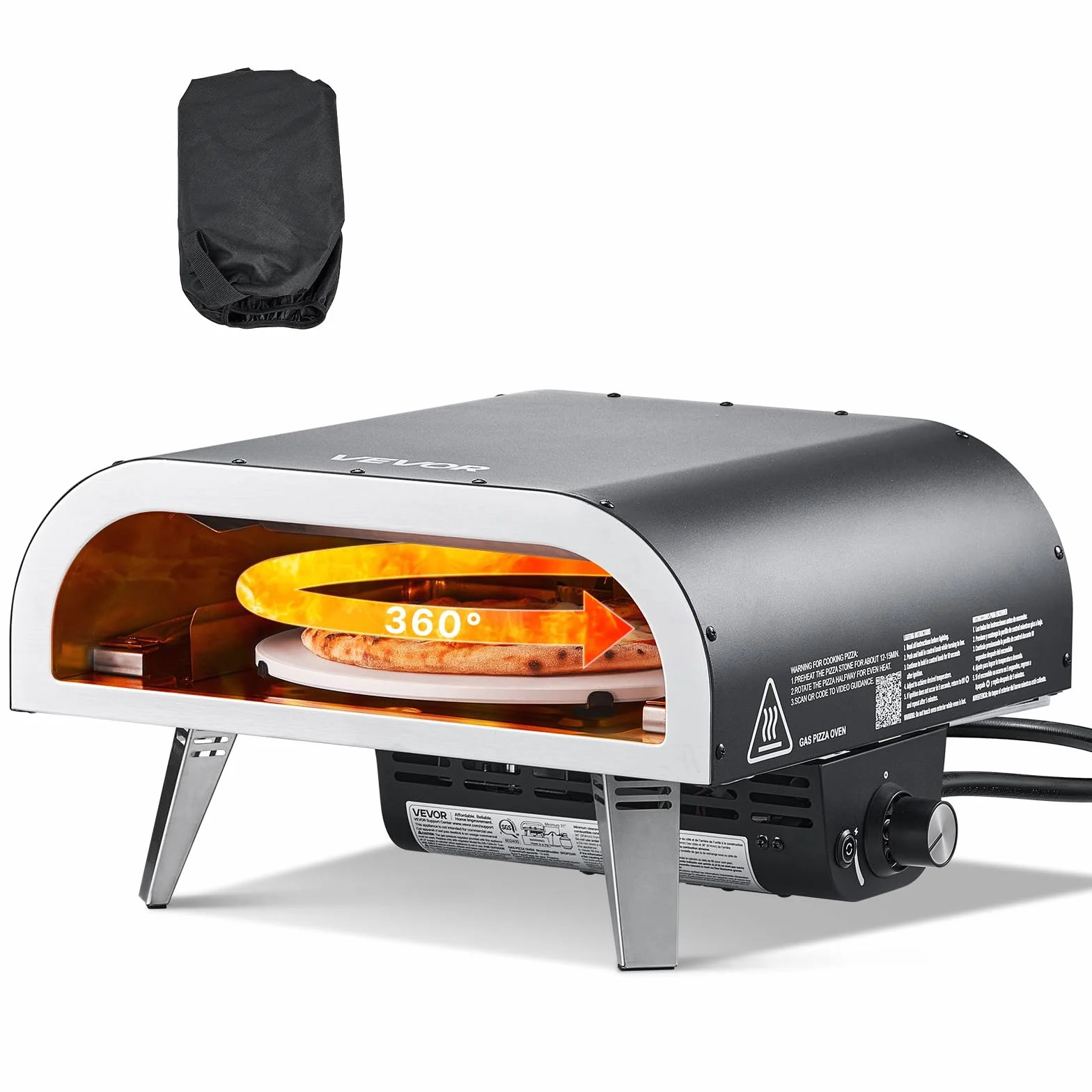 VEVOR Zewnętrzny piekarnik do pizzy, 304,8 mm, propan, elektryczny obrót, kamień do pizzy, torba transportowa, czarny