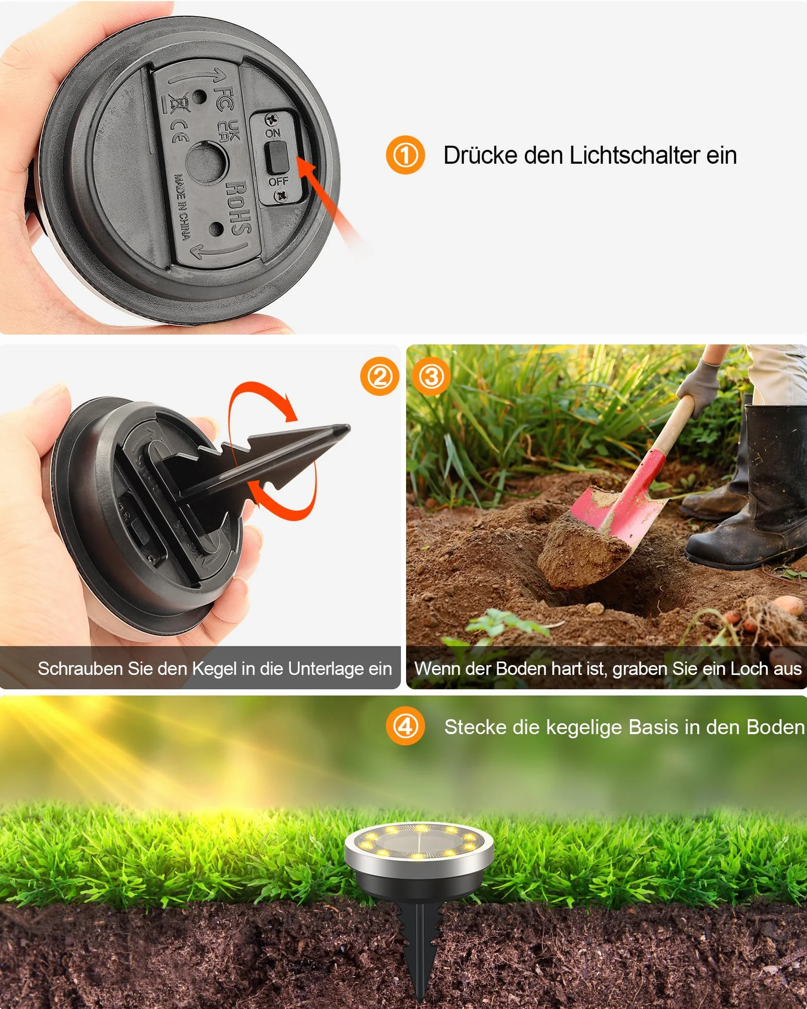 Solarne lampy na ziemię, lampy ogrodowe, wodoodporne stopnia IP65