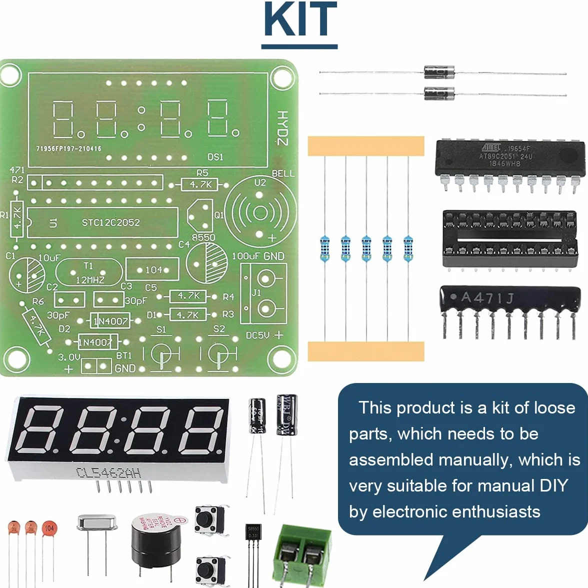 4 bity zegar cyfrowy DIY zestaw LED zegar elektroniczny produkcja PCB lutowanie płytka ćwiczeniowa do ćwiczeń programowych ćwiczeń spawalniczych, z kablem USB 2.0