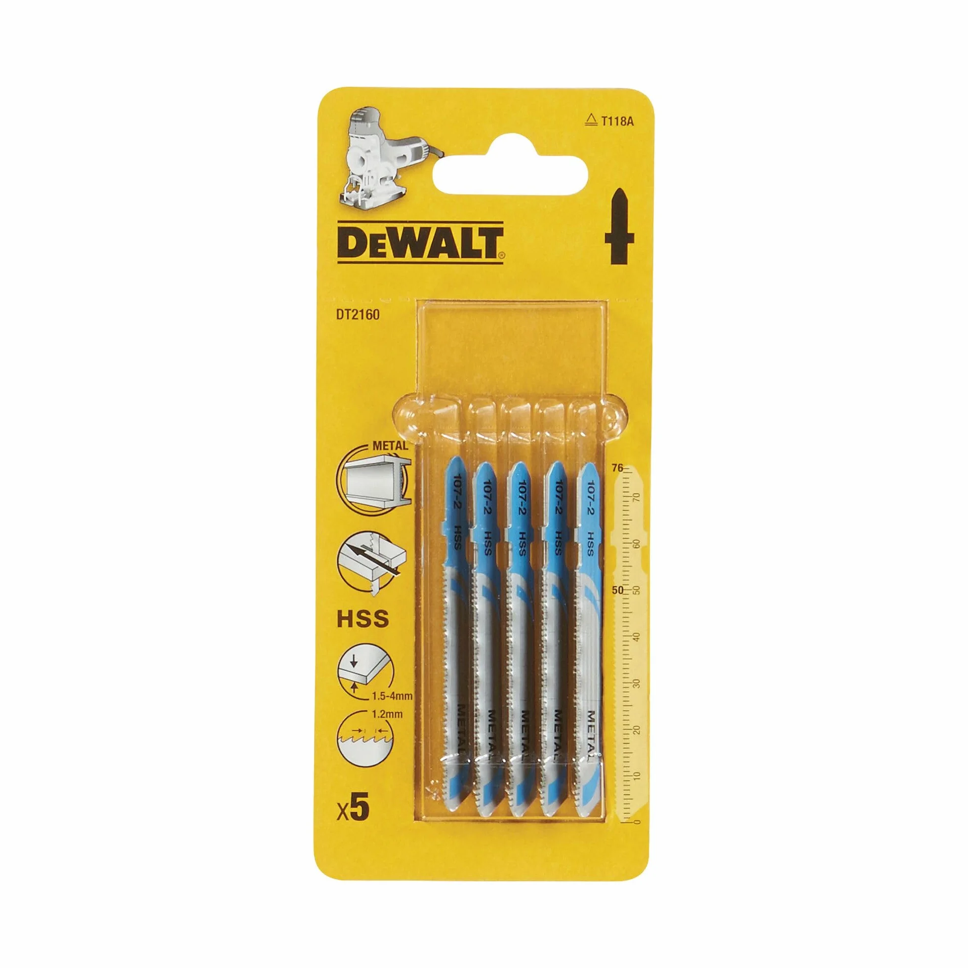 DeWalt DT2160QZ brzeszczoty do wyrzynarki do metalowego trzpienia T HSS T118A (5 sztuk)