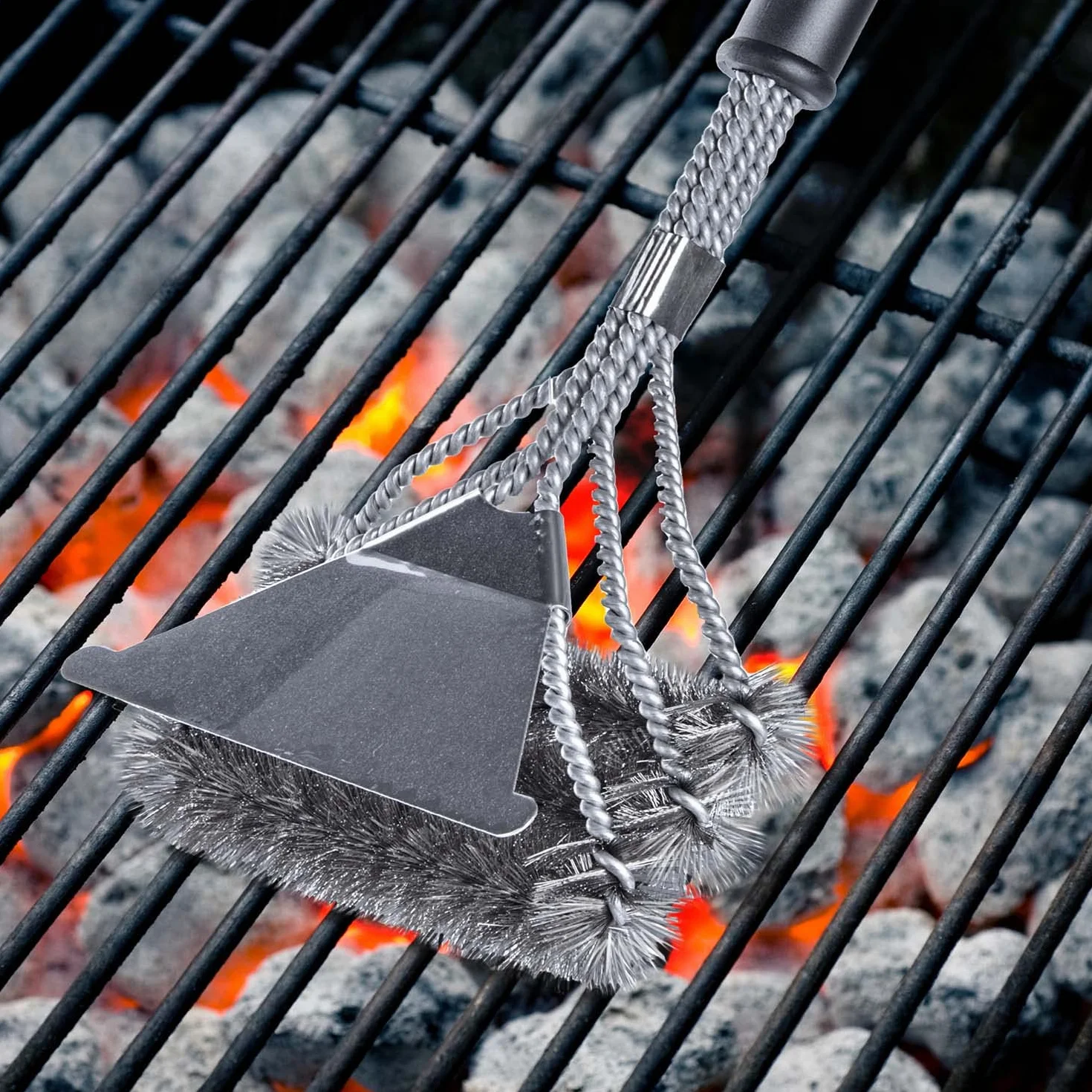 Dimono® Profesjonalna szczotka do grilla Szczotka do grilla do czyszczenia 360° wykonana ze stali nierdzewnej - szybciej czyszcz na zewnątrz, grill i grill (Deluxe ze skrobaczką)