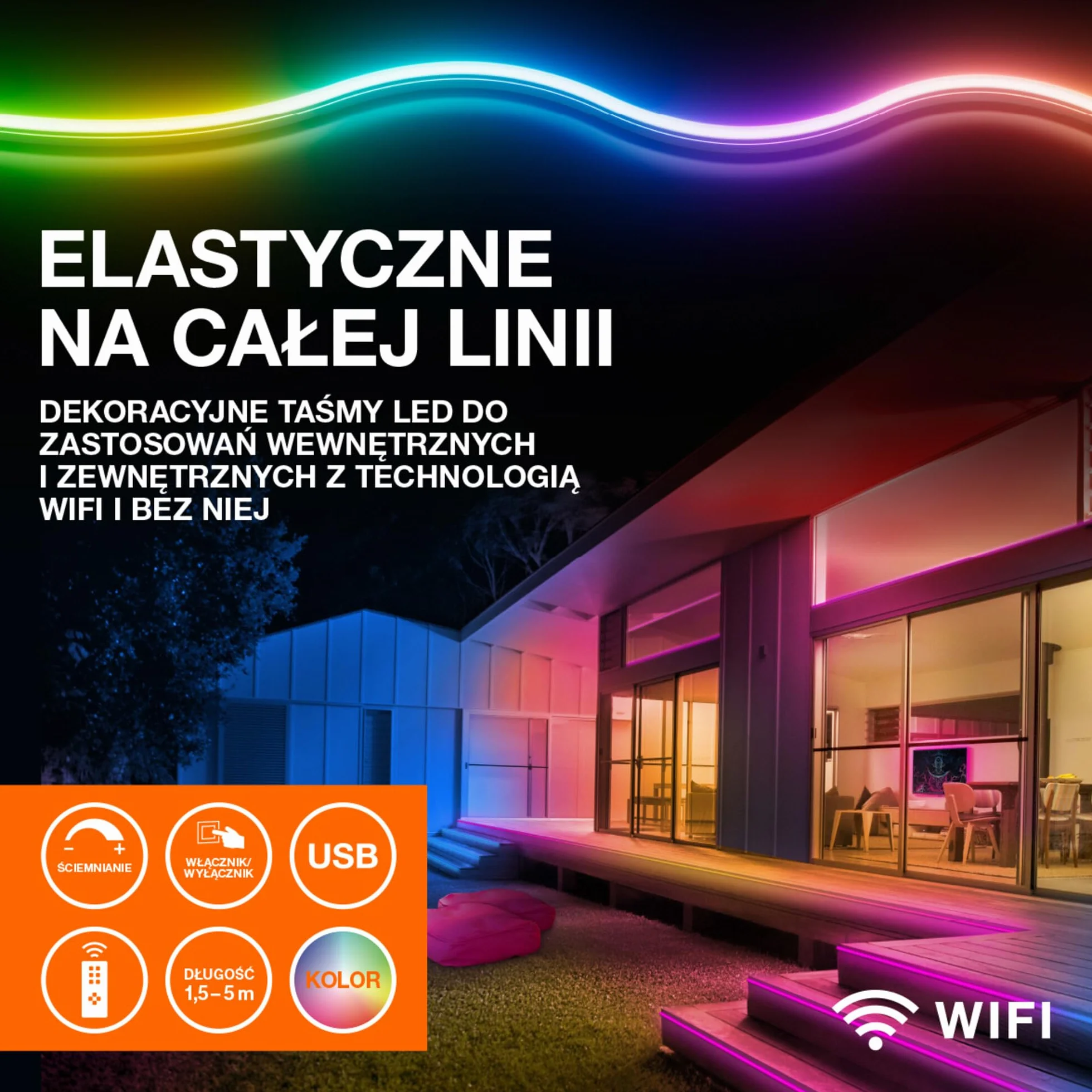 OSRAM Taśma LED SMART+ WIFI OUTD FLEX 3M, biała, 12 W, 790 lm, sterowana barwa ciepła od ciepłej do chłodnej bieli, światło RGB, do użytku na zewnątrz, sterowanie za pomocą aplikacji, długa żywotność,